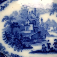 English Middleport Pottery Flow Blue Historical Landscape Pottery Platter c1870