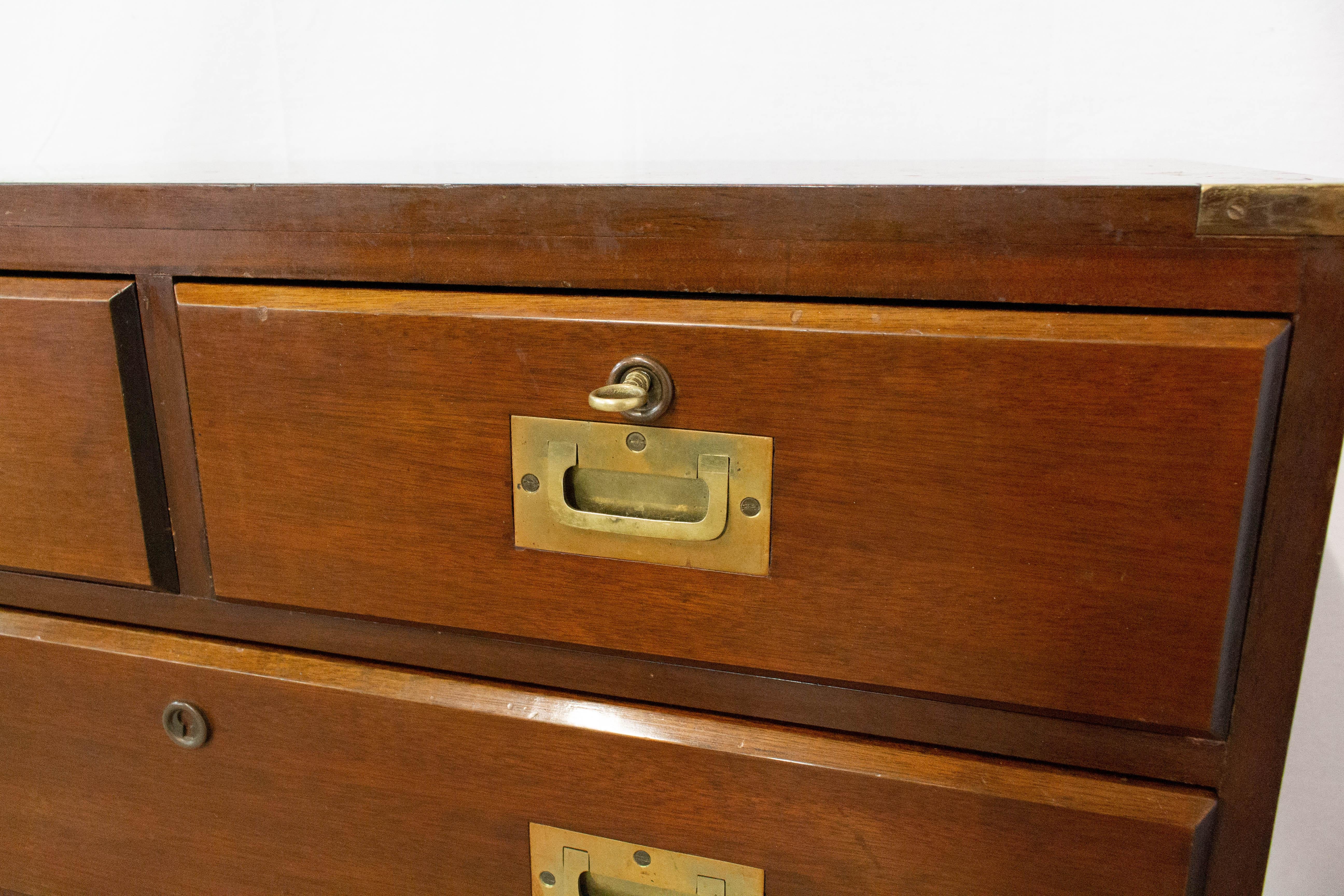 English Military Campaign Style Chest of Drawers Exotic Wood Early 20th Century For Sale 1