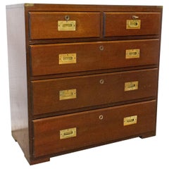 English Military Campaign Style Chest of Drawers Exotic Wood Early 20th Century