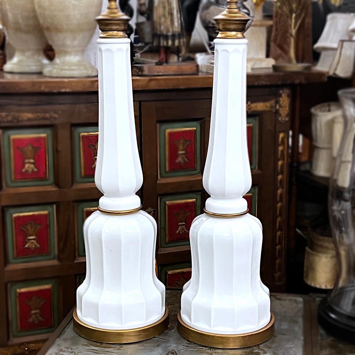 Bronze English Milk Glass Lamps For Sale