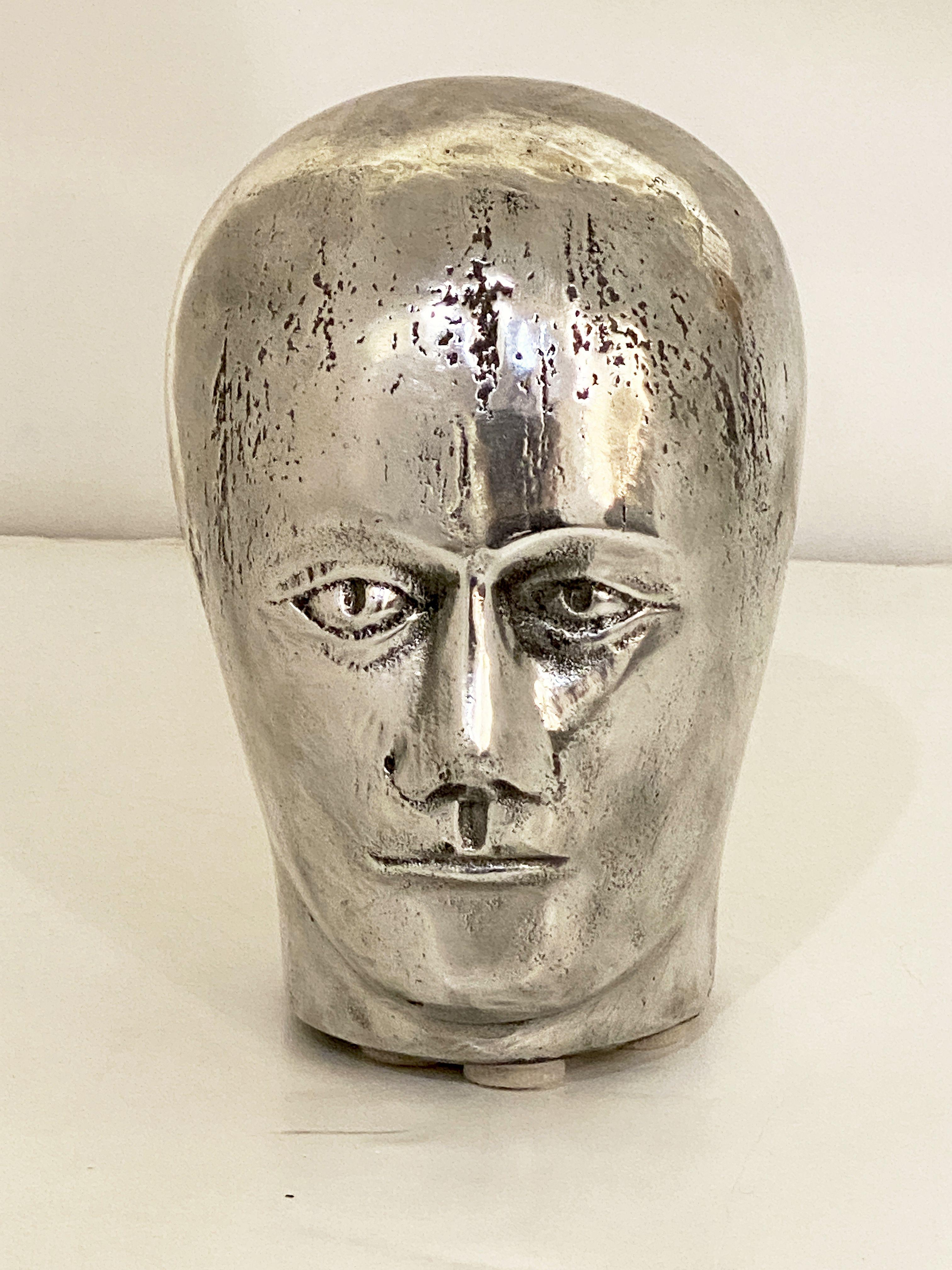 English Milliner's Head or HatMaker's Sculptural Bust of Cast Iron For