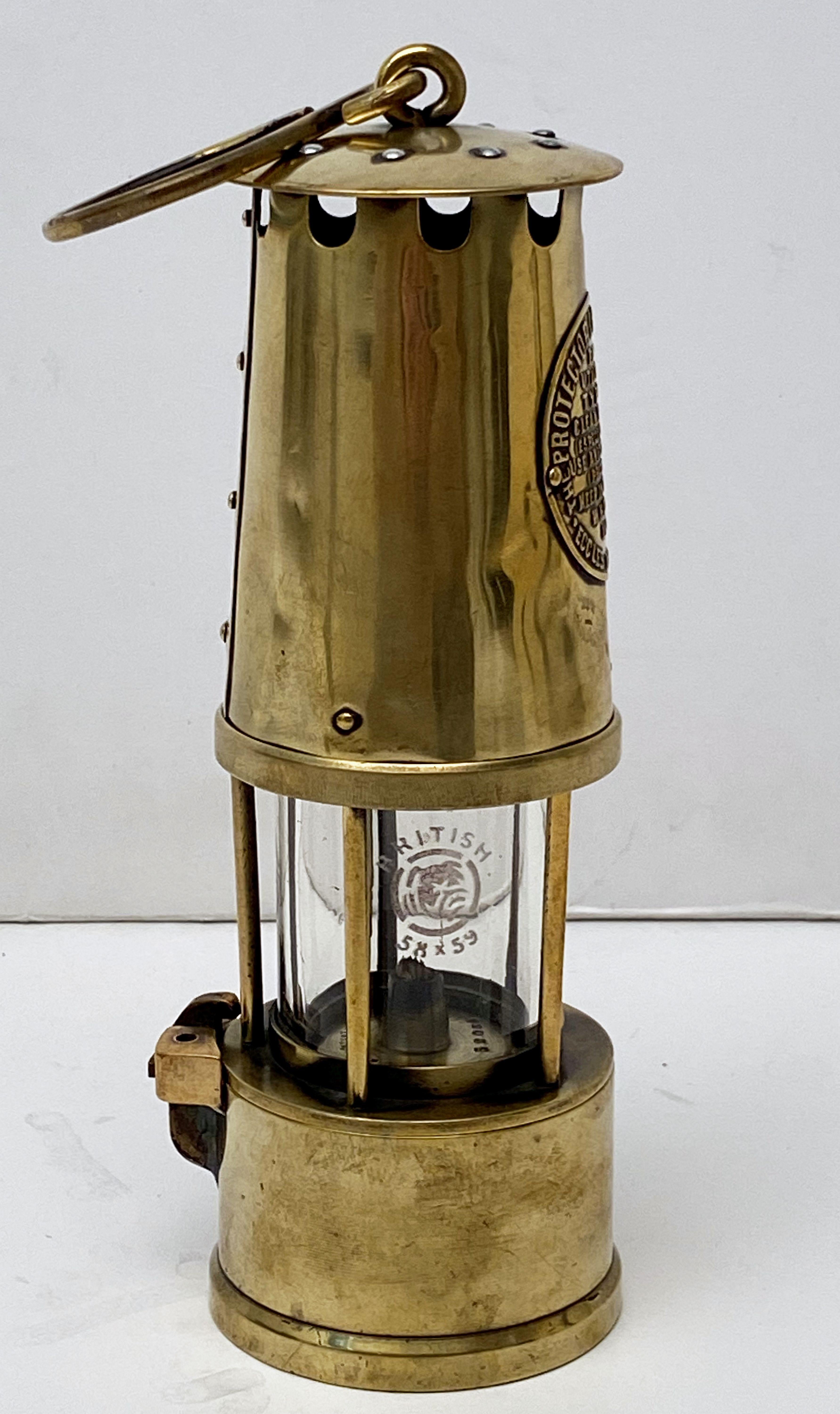 English Miner's Safety Lantern of Brass In Good Condition In Austin, TX