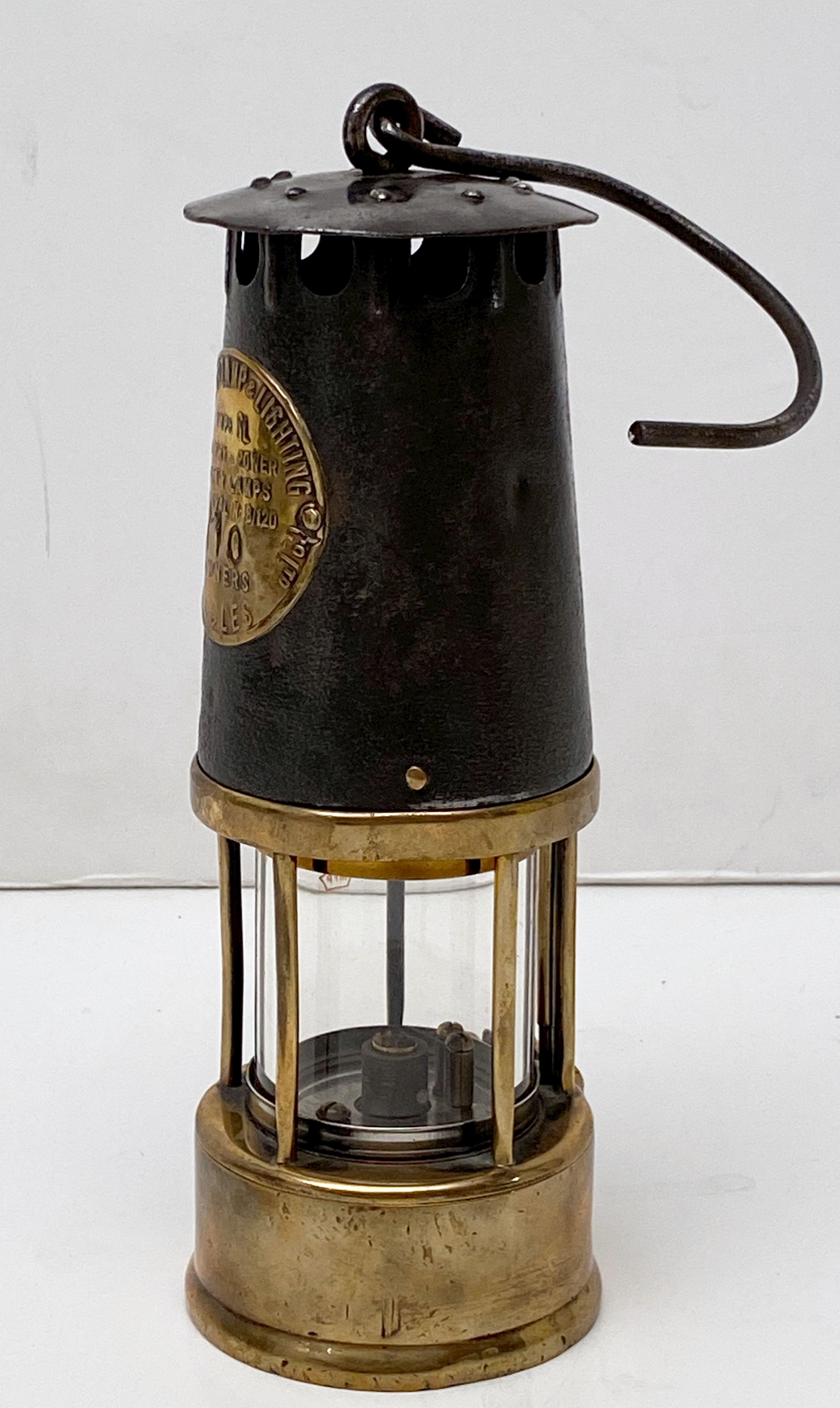 English Miner's Safety Lantern or Lamp of Brass and Steel 4