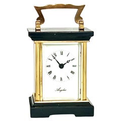 English Miniature Gilt and Black Onyx Angeuls Timepiece Carriage Clock