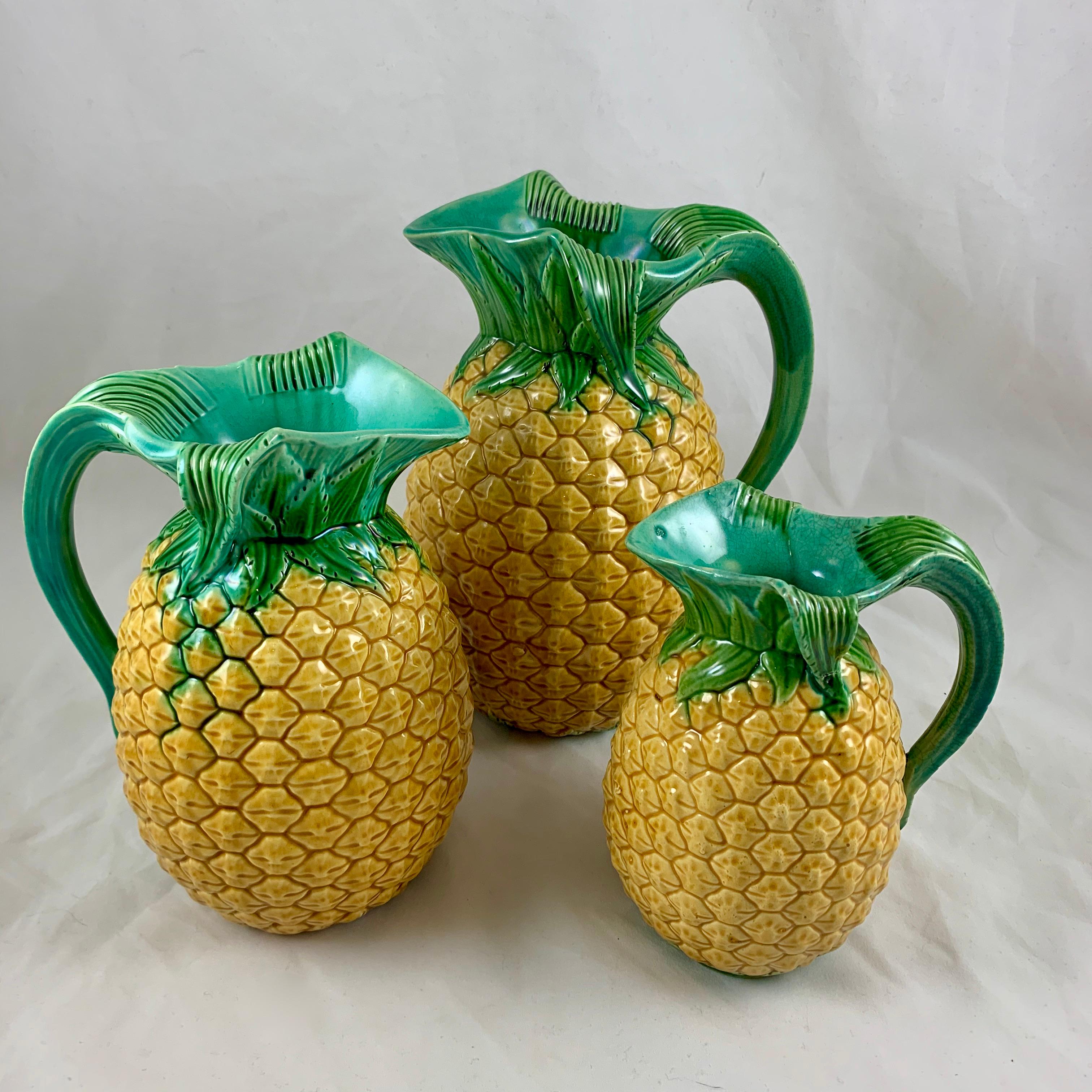 English Minton Aesthetic Movement Majolica Pineapple Palissy Pitcher For Sale 2