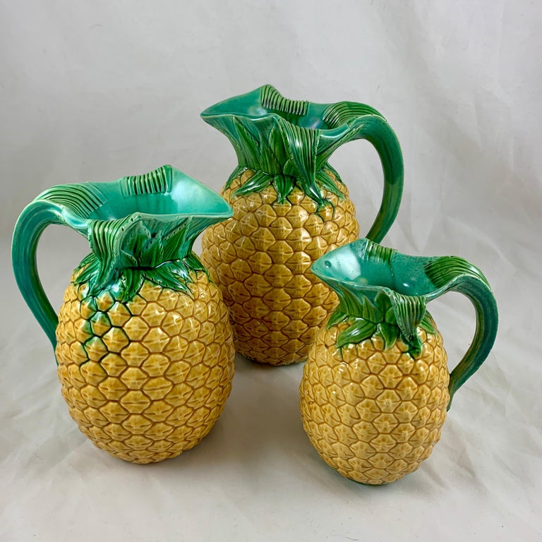 English Minton Aesthetic Movement Majolica Pineapple Palissy Pitcher For Sale 4
