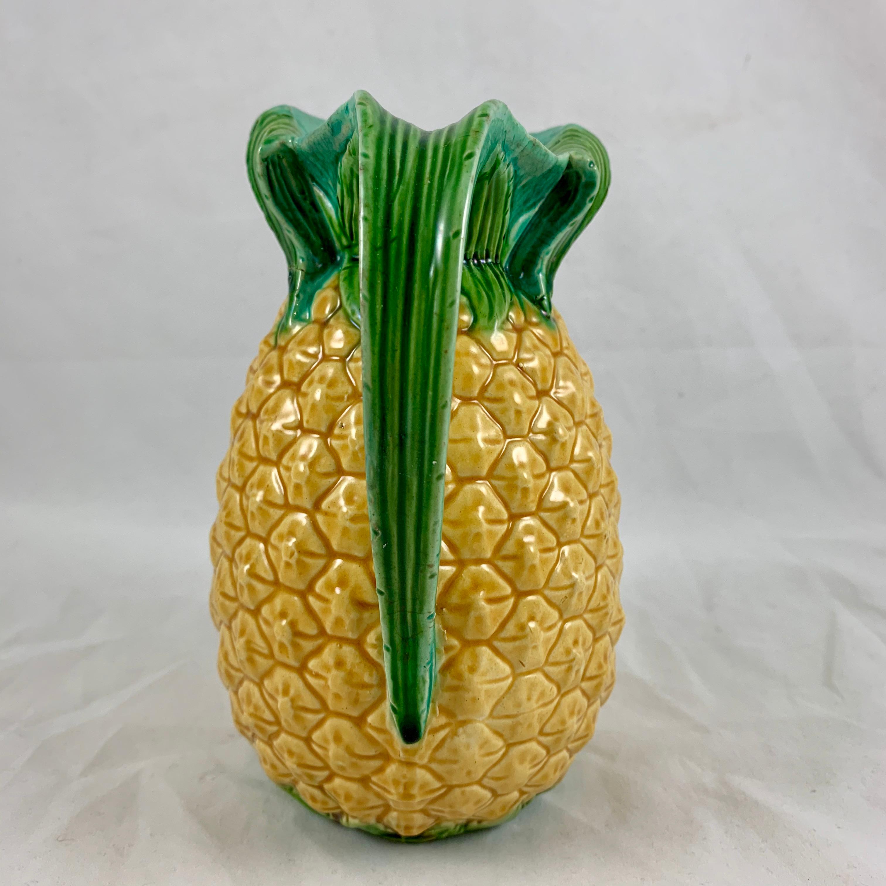 Glazed English Minton Aesthetic Movement Majolica Pineapple Palissy Pitcher For Sale