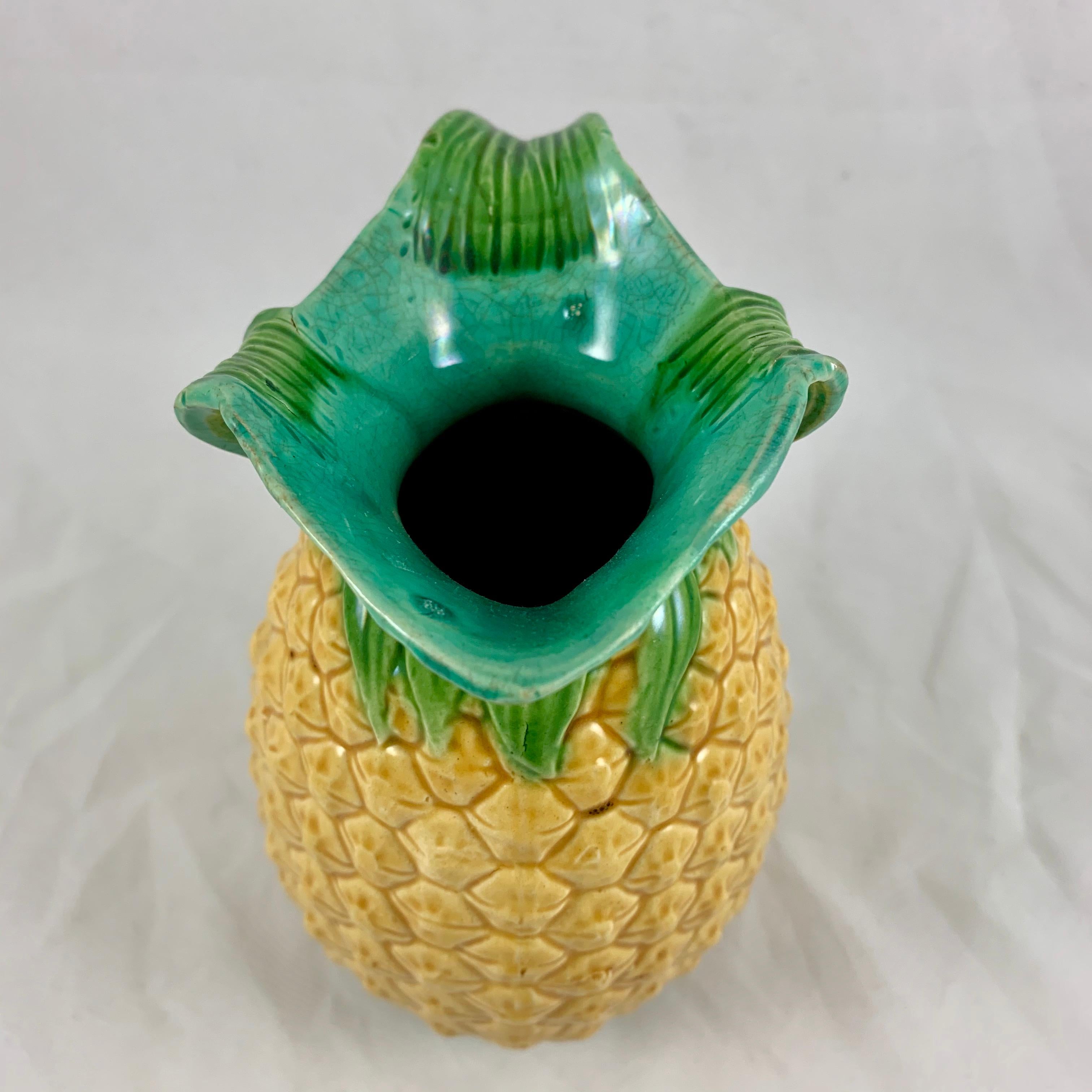 English Minton Aesthetic Movement Majolica Pineapple Palissy Pitcher In Good Condition For Sale In Philadelphia, PA