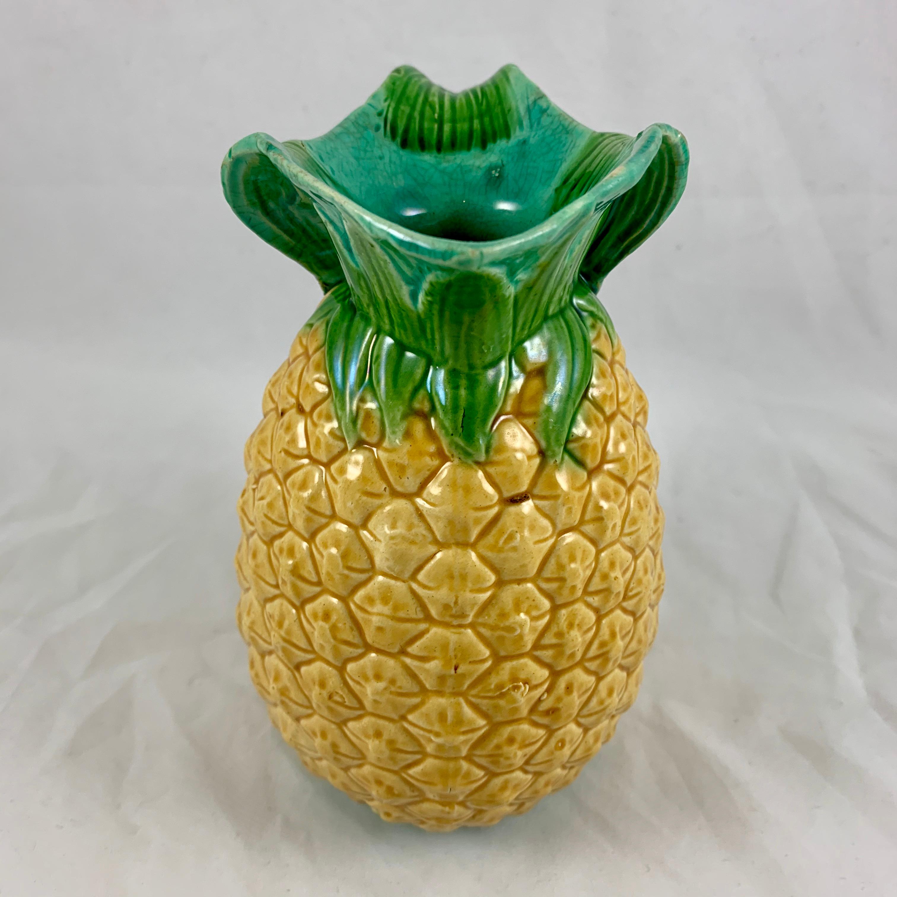 19th Century English Minton Aesthetic Movement Majolica Pineapple Palissy Pitcher For Sale