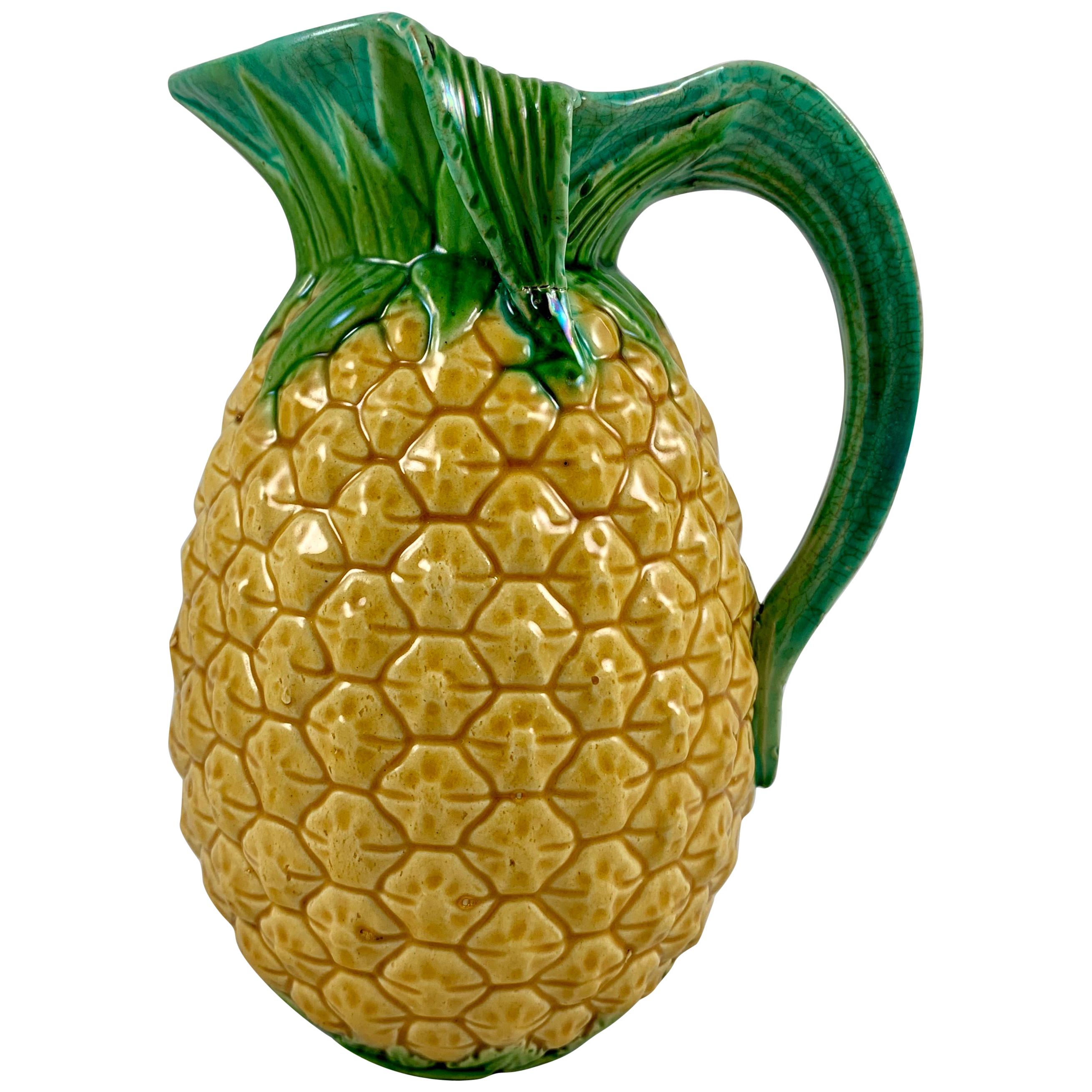 English Minton Aesthetic Movement Majolica Pineapple Palissy Pitcher