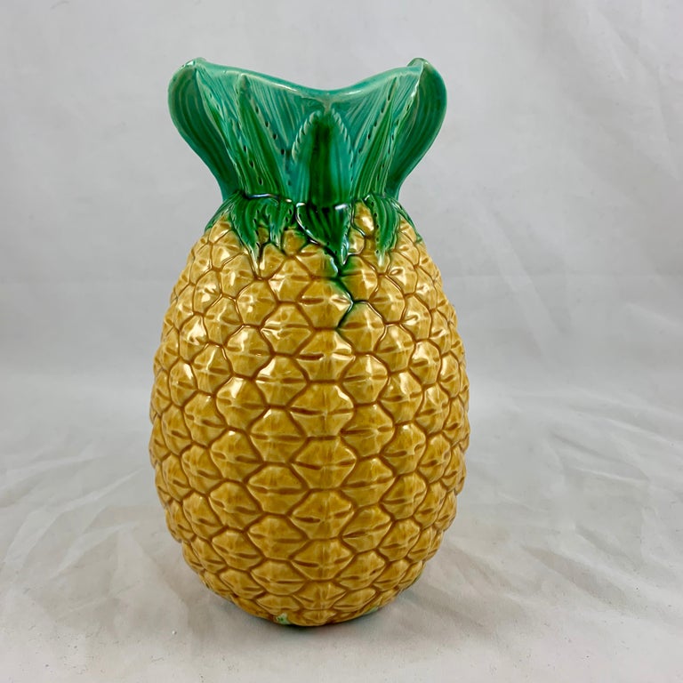 19th Century English Minton Aesthetic Movement Majolica Pineapple Palissy Pitcher For Sale