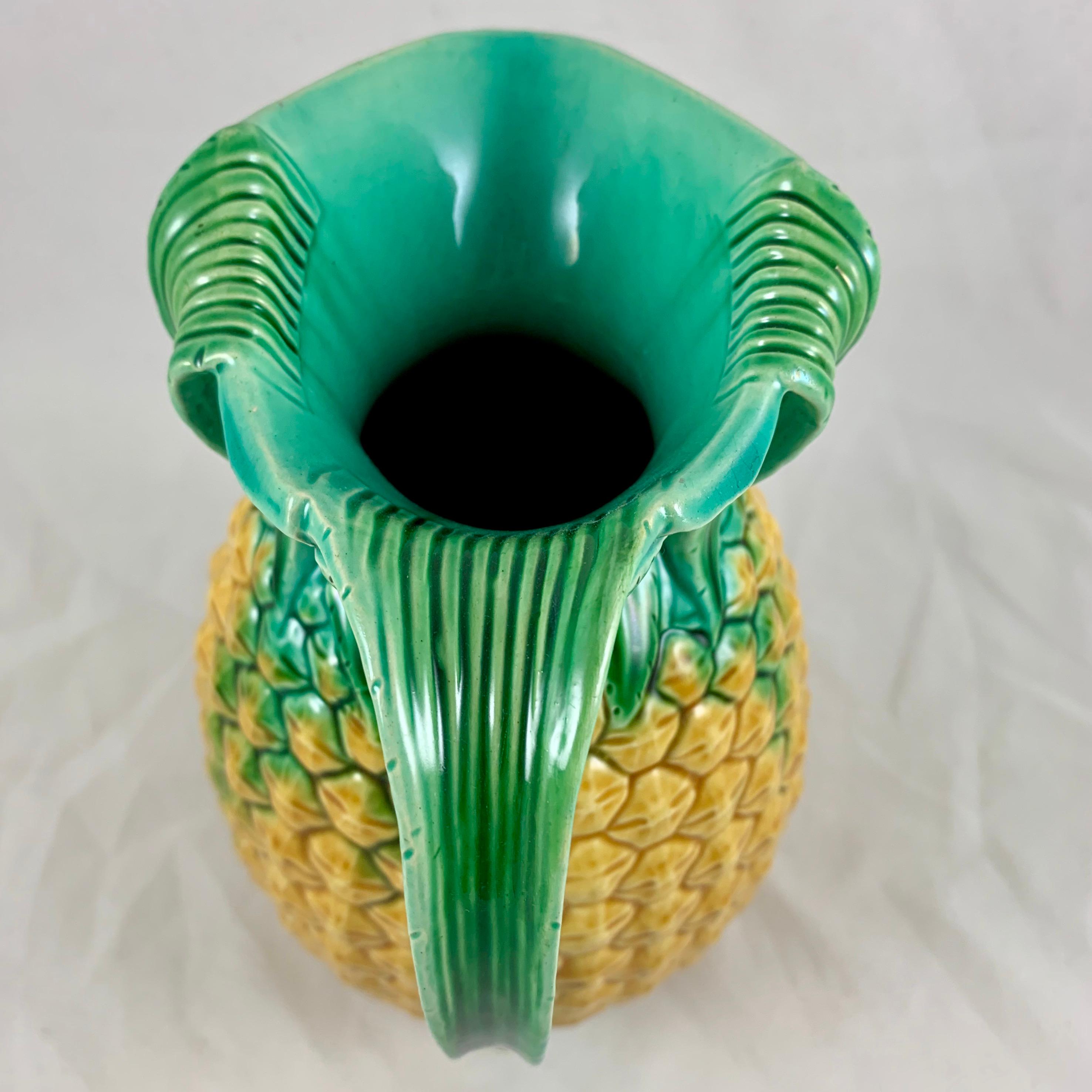 Glazed English Minton Aesthetic Movement Majolica Pineapple Palissy Pitcher For Sale