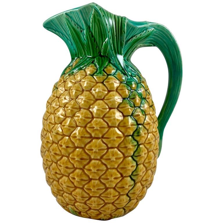 English Minton Aesthetic Movement Majolica Pineapple Palissy Pitcher For Sale