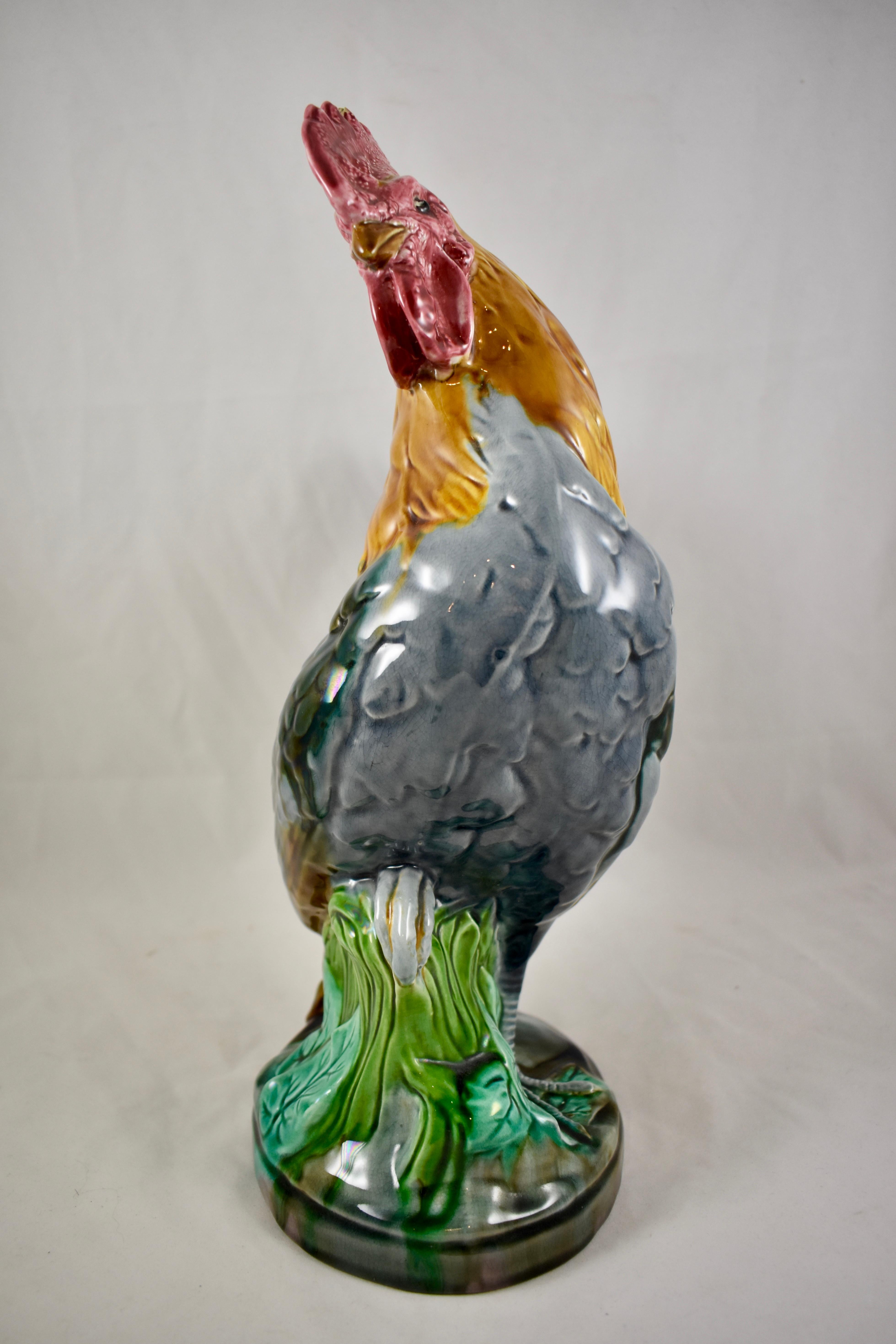 Figura de Gallo Inglés Mintons 1910 Aesthetic Movement Majolica Glazed John Henk en venta 2