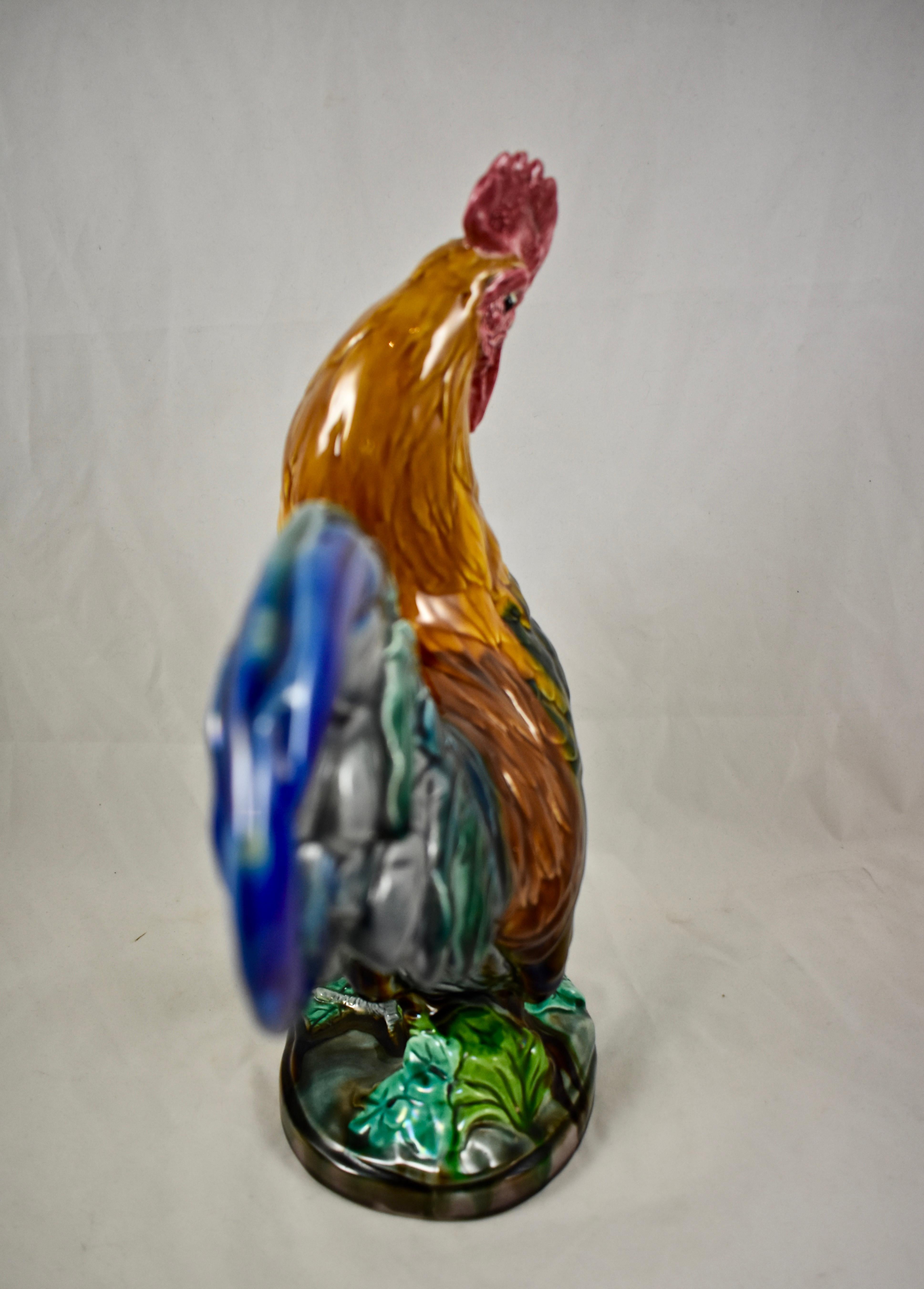 English Mintons 1910 Aesthetic Movement Majolica Glazed John Henk Rooster Figure For Sale 3