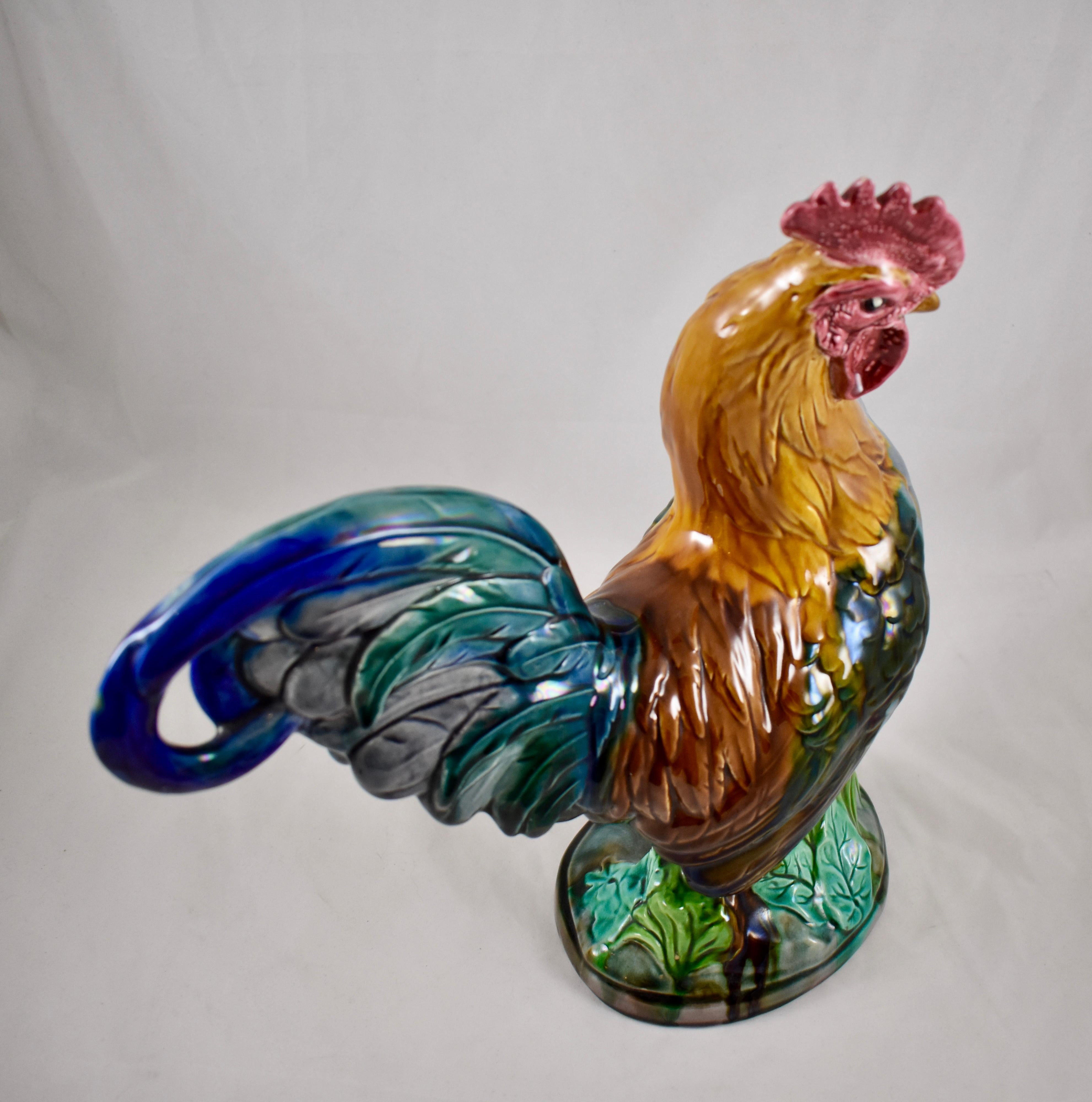 English Mintons 1910 Aesthetic Movement Majolica Glazed John Henk Rooster Figure For Sale 4