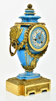 English Minton Gilt Bronze & Bleu Céleste Jeweled Porcelain Garniture Clock Set