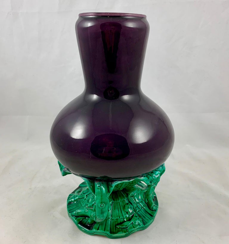 19th Century English Minton Japonisme Aesthetic Movement Majolica Aubergine Eggplant Vase For Sale