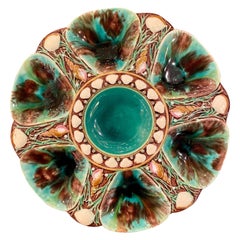 English Minton Majolica Oyster Plate with Mottled Blue Glaze, circa 1880-1890