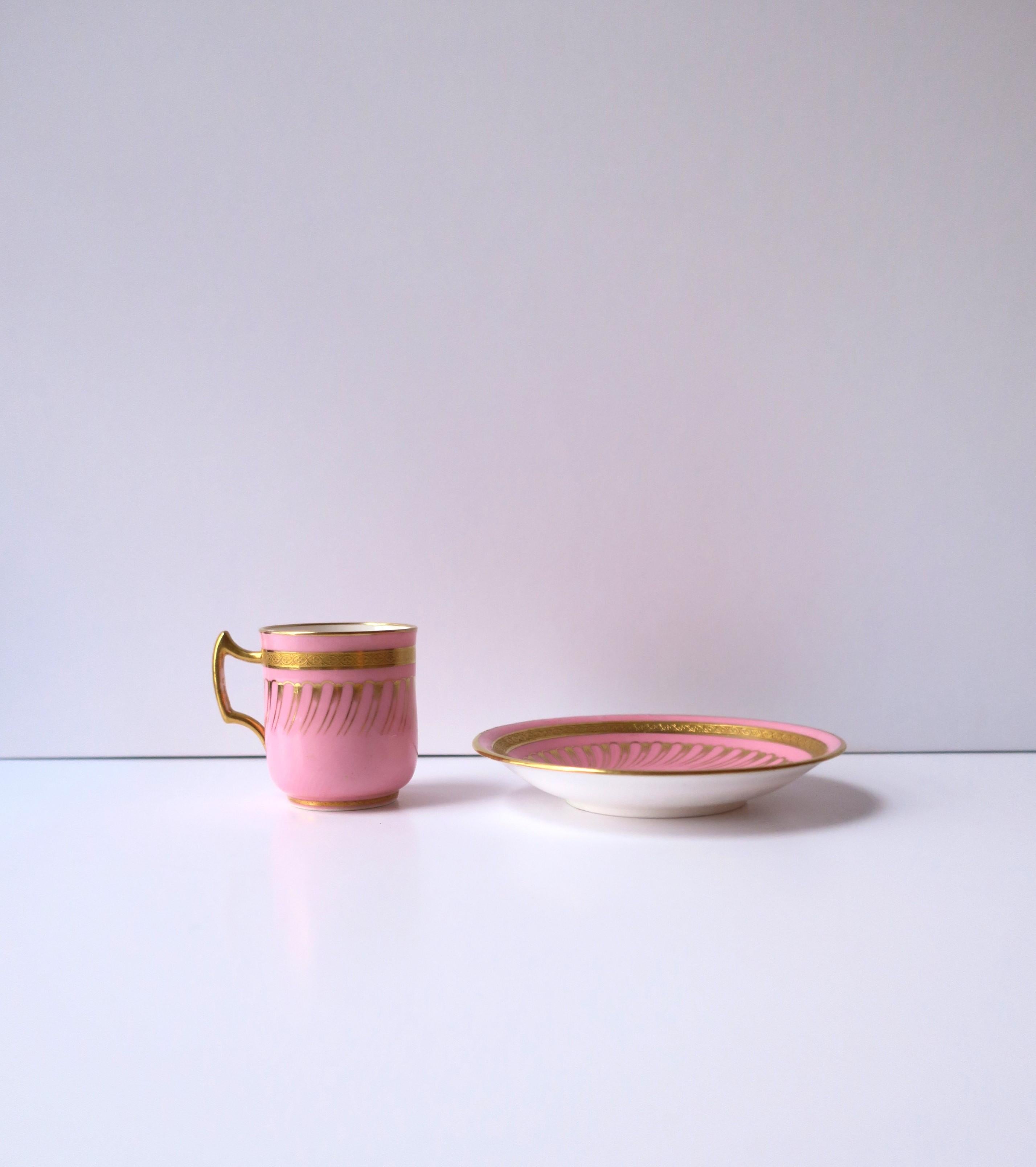 English Minton Pink & Gold Porcelain Coffee Espresso Cup & Saucer, 19th century For Sale 2
