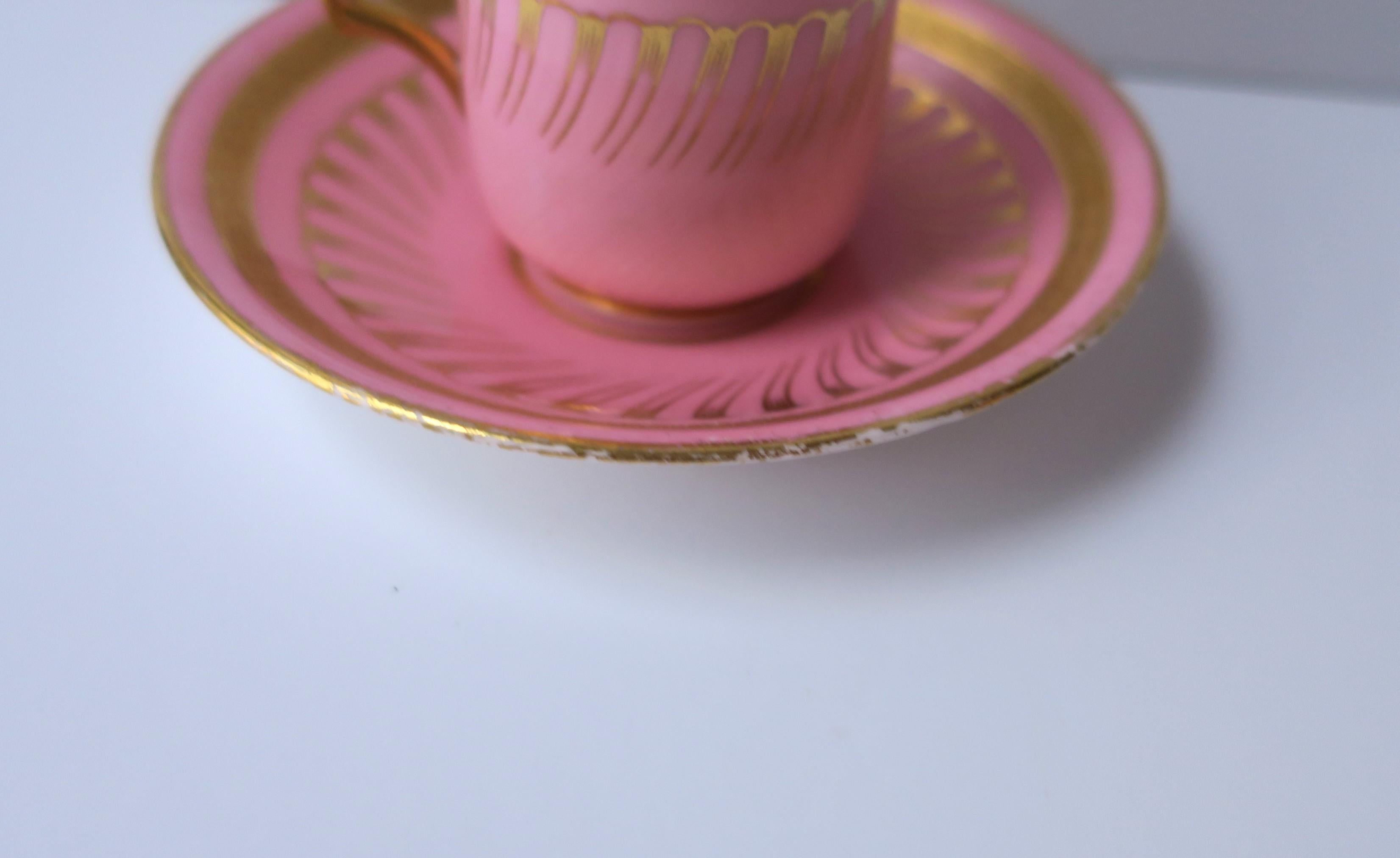 English Minton Pink & Gold Porcelain Coffee Espresso Cup & Saucer, 19th century For Sale 3