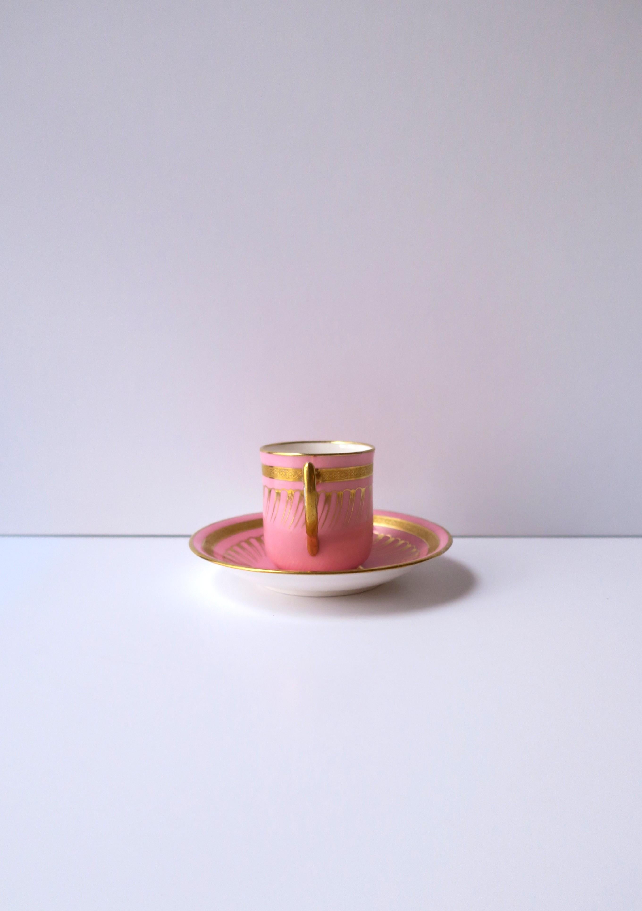 19th Century English Minton Pink & Gold Porcelain Coffee Espresso Cup & Saucer, 19th century For Sale