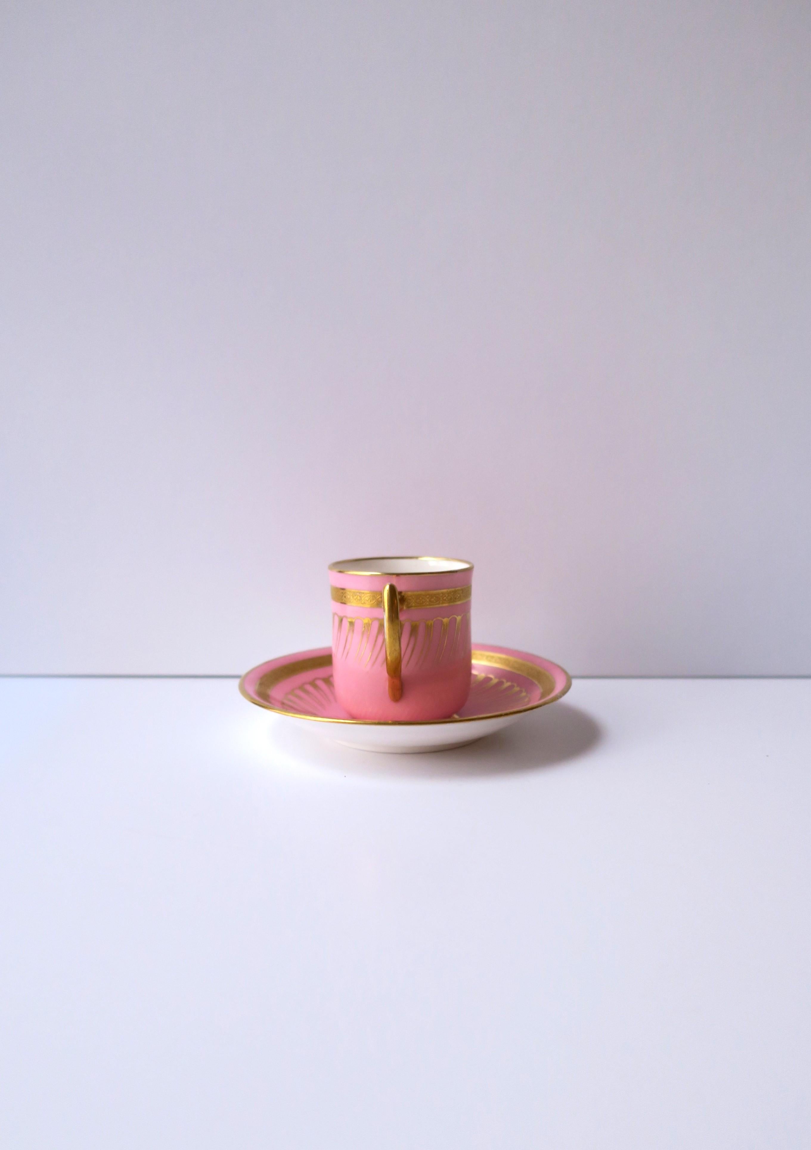English Minton Pink & Gold Porcelain Coffee Espresso Cup & Saucer, 19th century In Good Condition For Sale In New York, NY