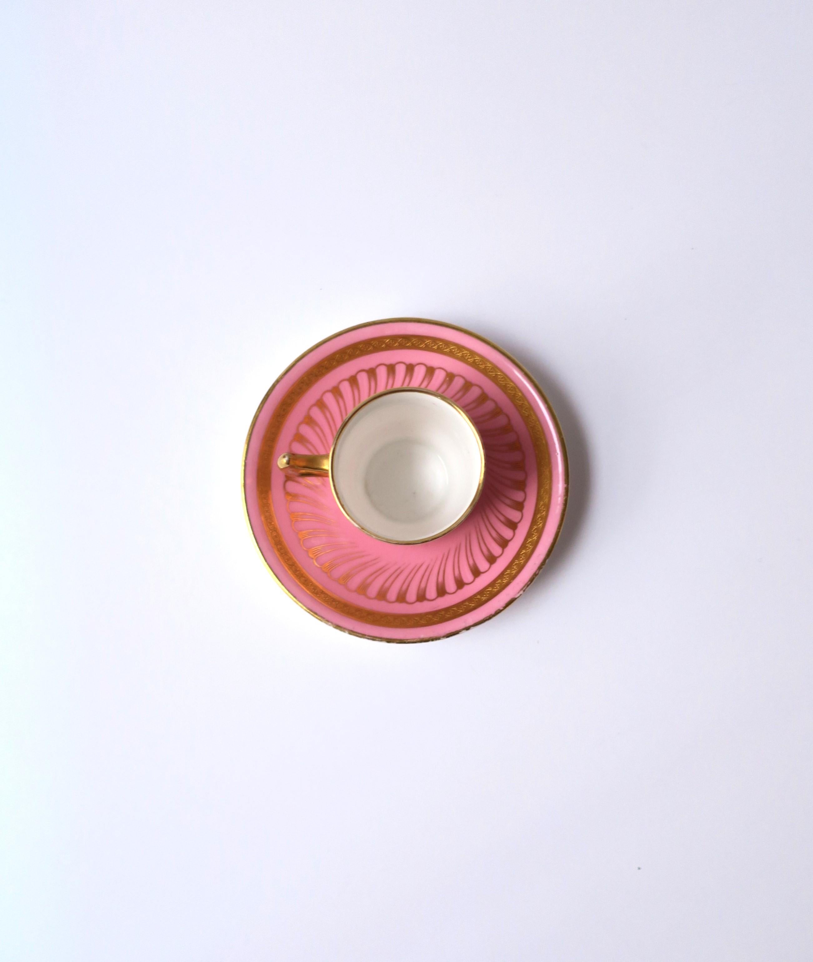 English Minton Pink & Gold Porcelain Coffee Espresso Cup & Saucer, 19th century For Sale 1