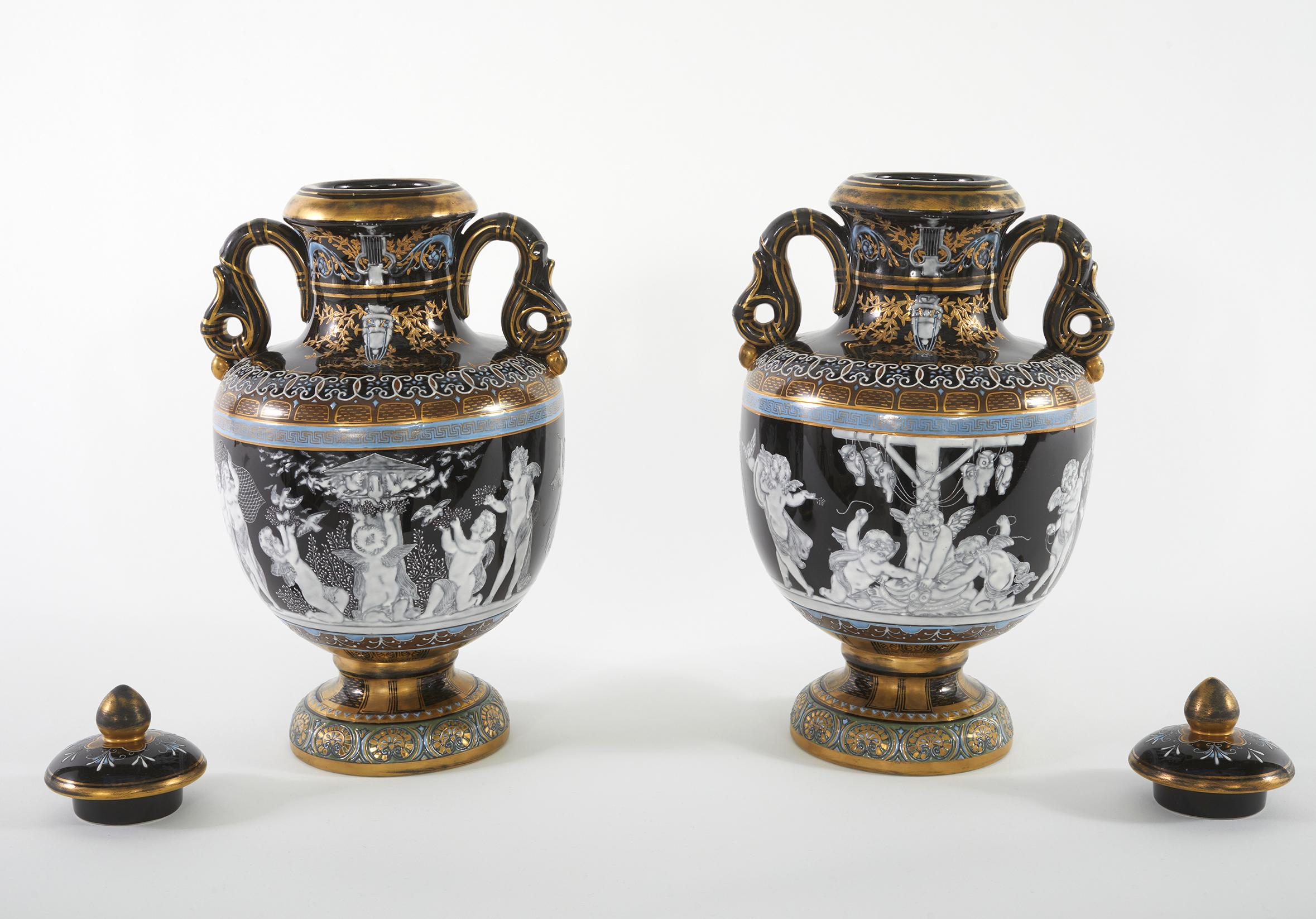 English Minton Porcelain Covered Urns For Sale 3
