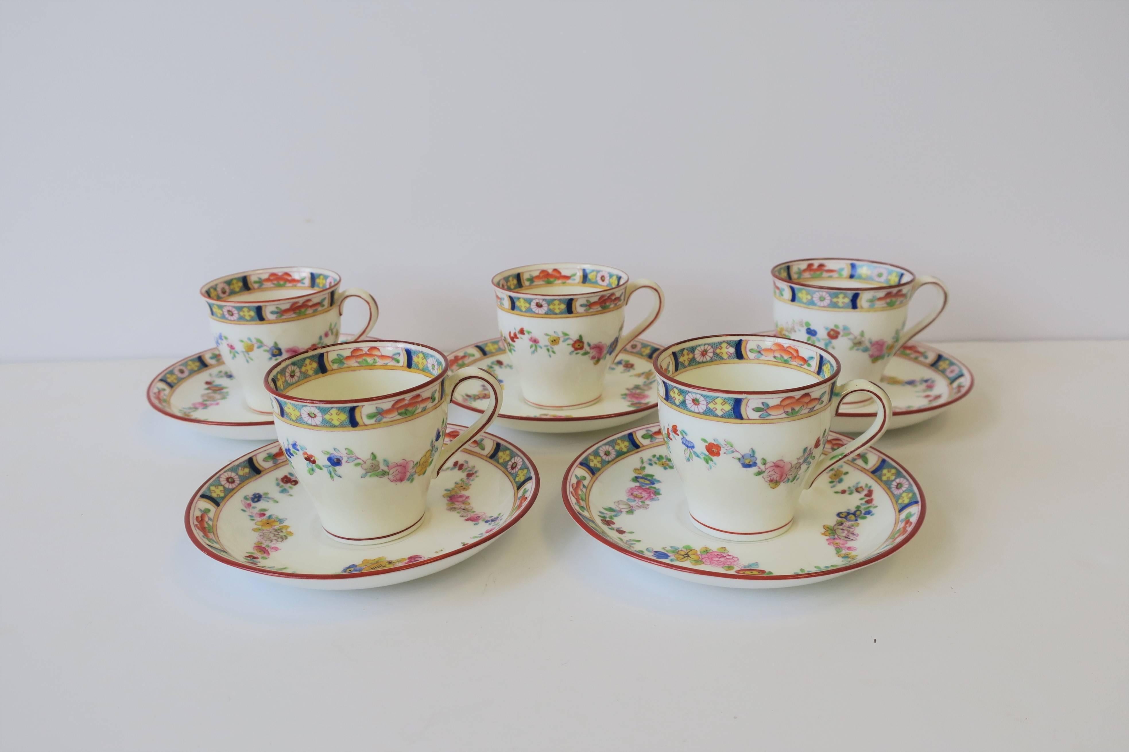 Polychromed English Minton Porcelain Espresso Coffee Demitasse Set