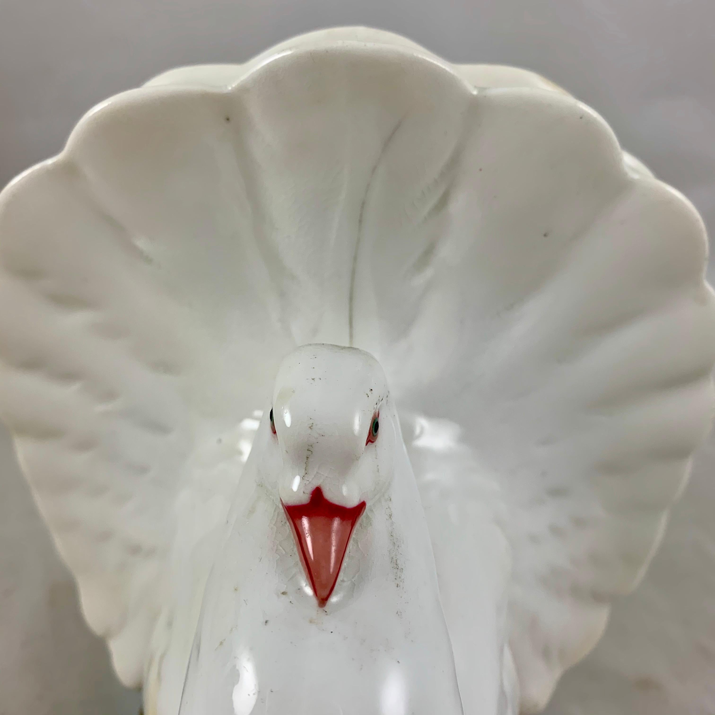 English Minton Rococo Revival Porcelain White Dove Finger Posy Vase, Dated 1876 5