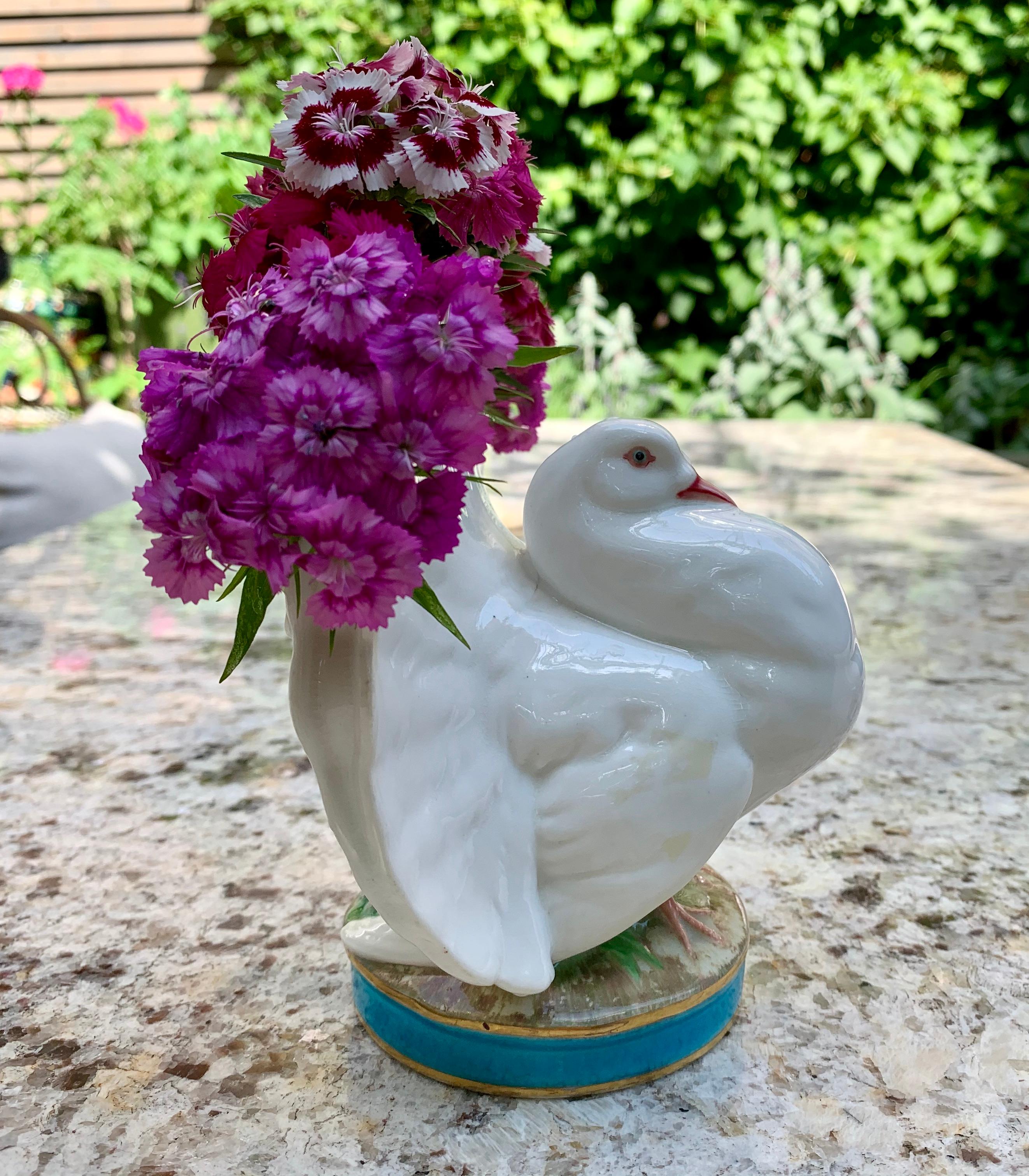 Glazed English Minton Rococo Revival Porcelain White Dove Finger Posy Vase, Dated 1876