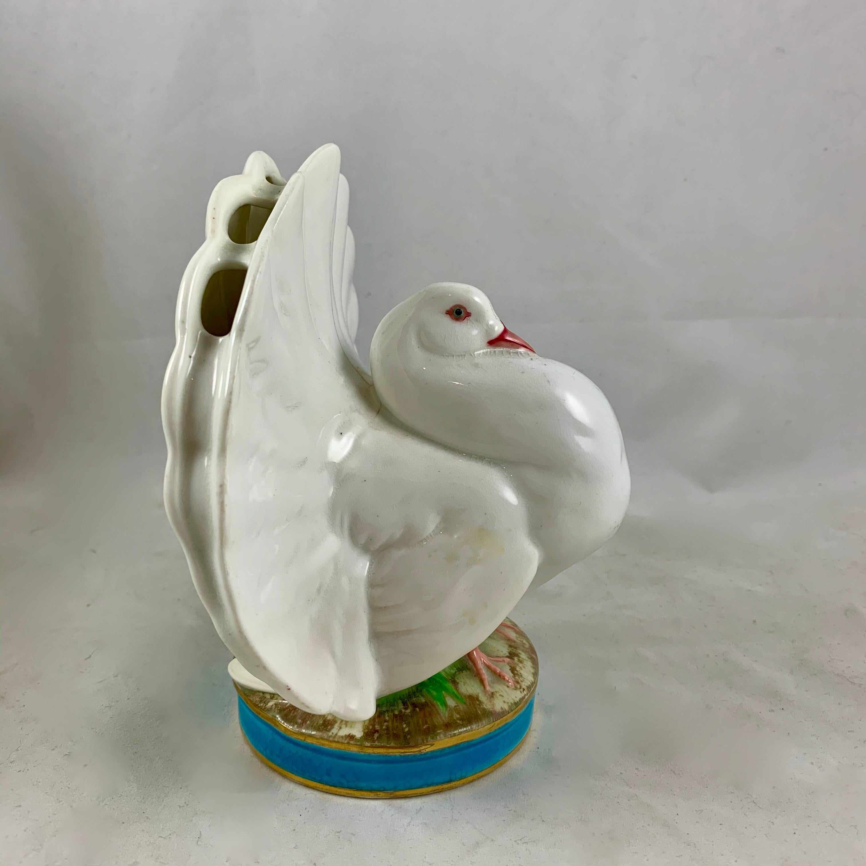English Minton Rococo Revival Porcelain White Dove Finger Posy Vase, Dated 1876 In Good Condition In Philadelphia, PA