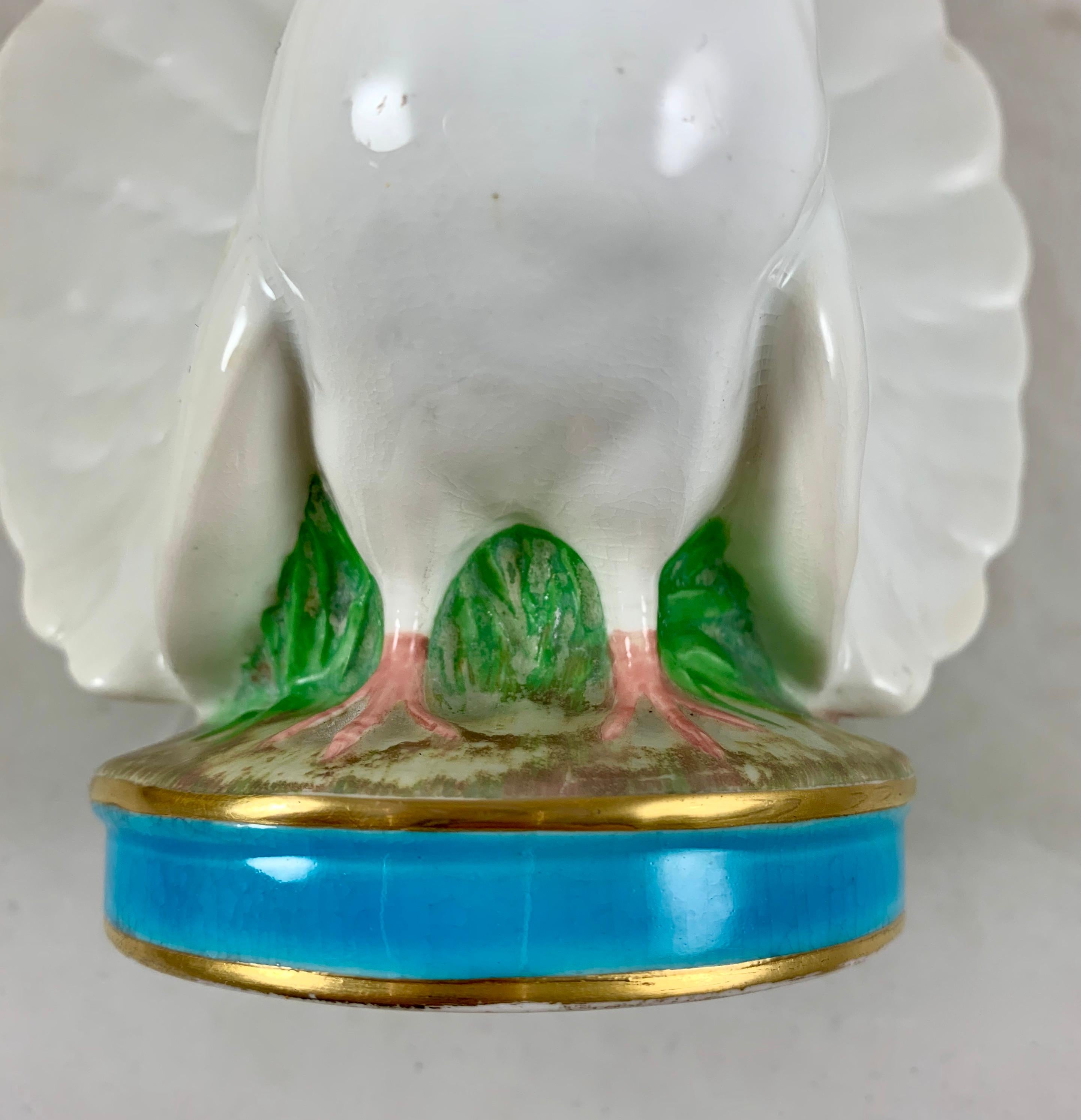English Minton Rococo Revival Porcelain White Dove Finger Posy Vase, Dated 1876 2