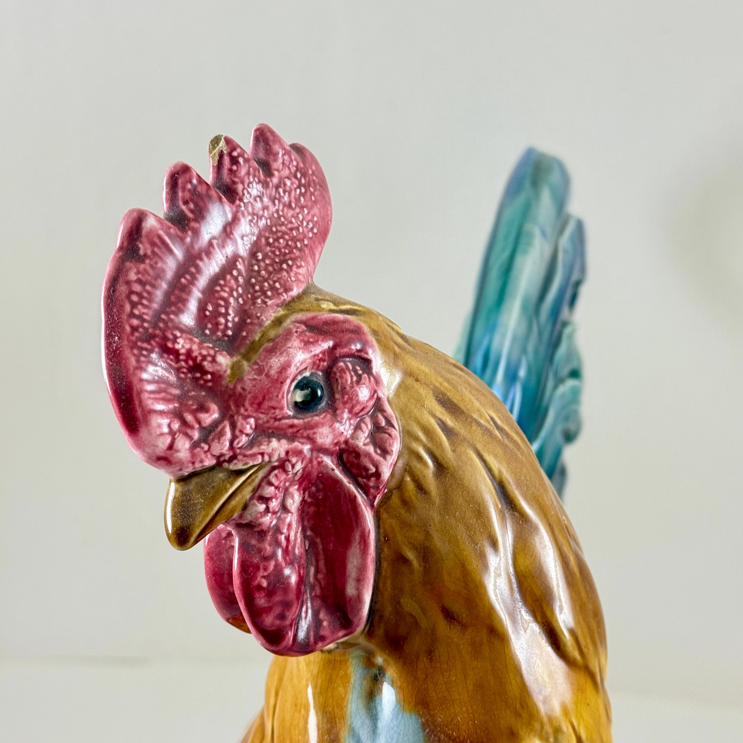 Figure de coq anglais Mintons 1910 du mouvement esthétique en majolique émaillée John Henk en vente 1