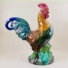 Figura di gallo in maiolica smaltata John Henk, inglese, Mintons 1910 Aesthetic Movement