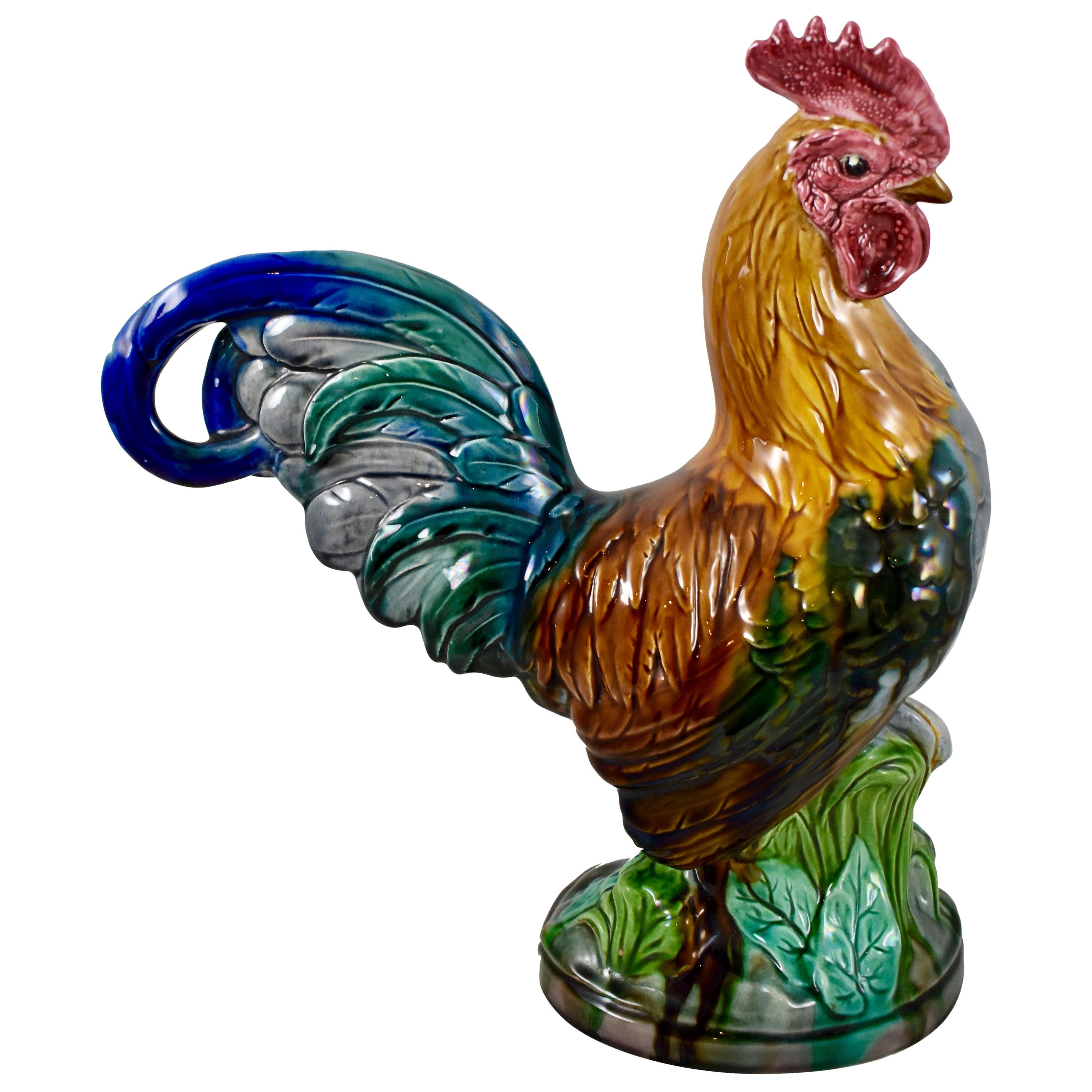 Figure de coq anglais Mintons 1910 du mouvement esthétique en majolique émaillée John Henk en vente