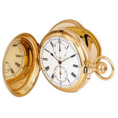 English Minute Repeater Chronograph 18ct Yellow Gold Keyless Lever Pocket Watch