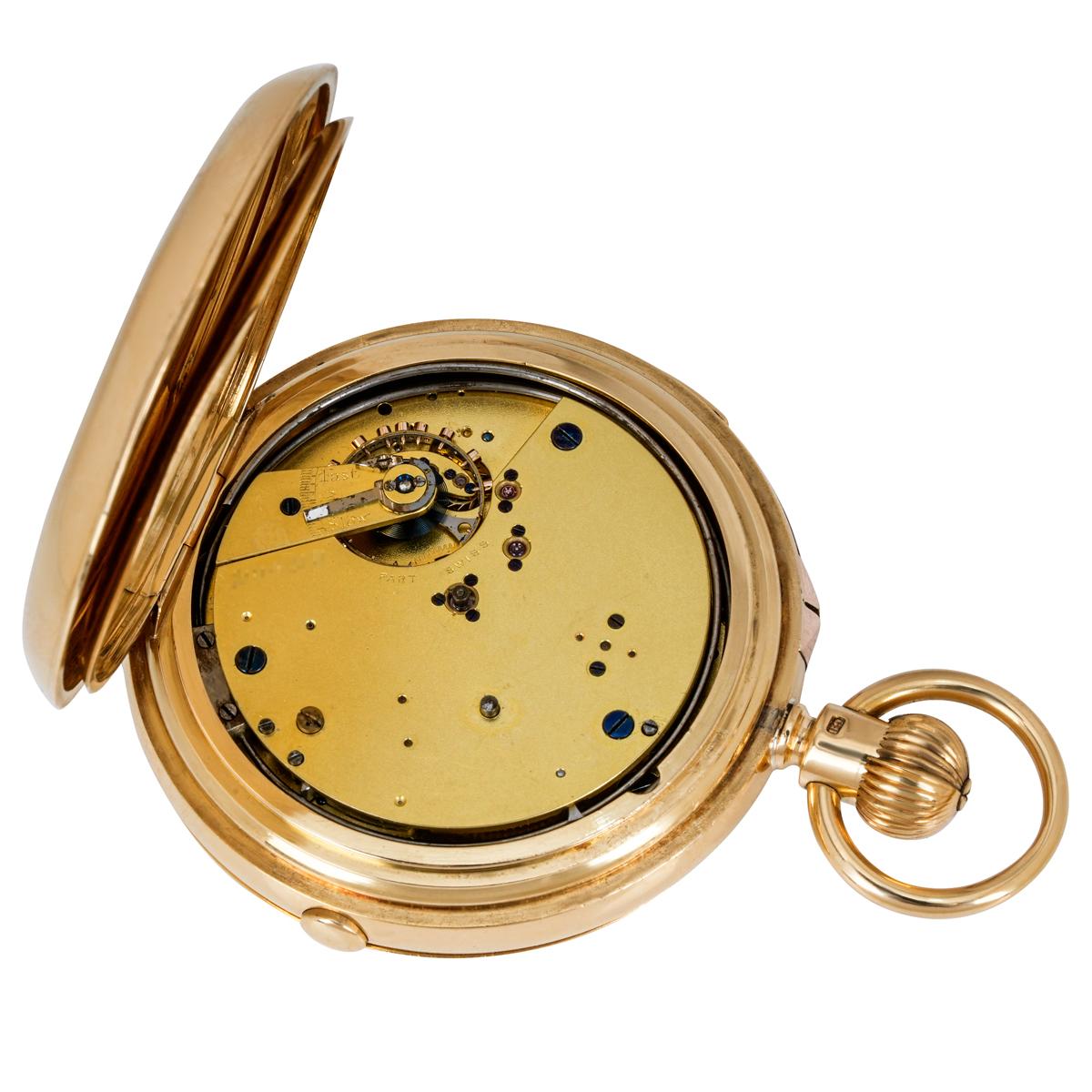 Englische schlüssellose Klapp-Taschenuhr, Minute Repeater Chronograph 18ct Gelbgold im Zustand „Hervorragend“ im Angebot in London, GB