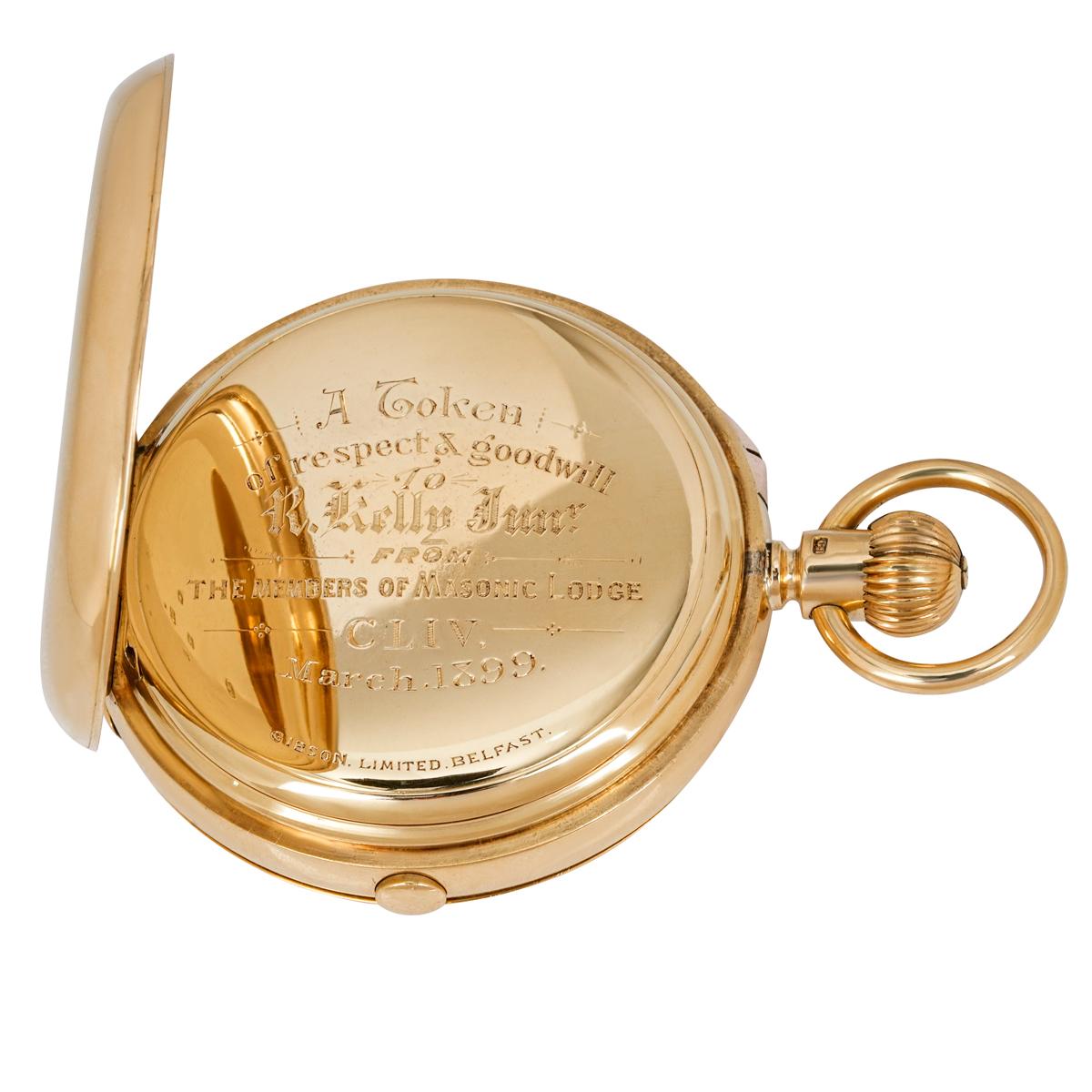 Montre de poche anglaise Minute Repeater Chronographe à levier sans clé en or jaune 18 carats Pour hommes en vente
