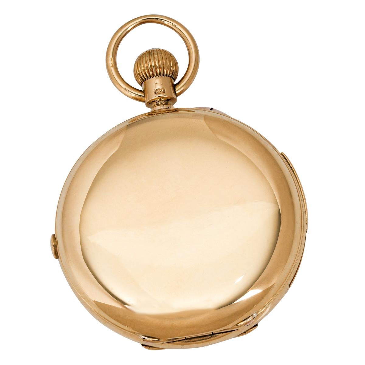 Montre de poche anglaise Minute Repeater Chronographe à levier sans clé en or jaune 18 carats en vente 1