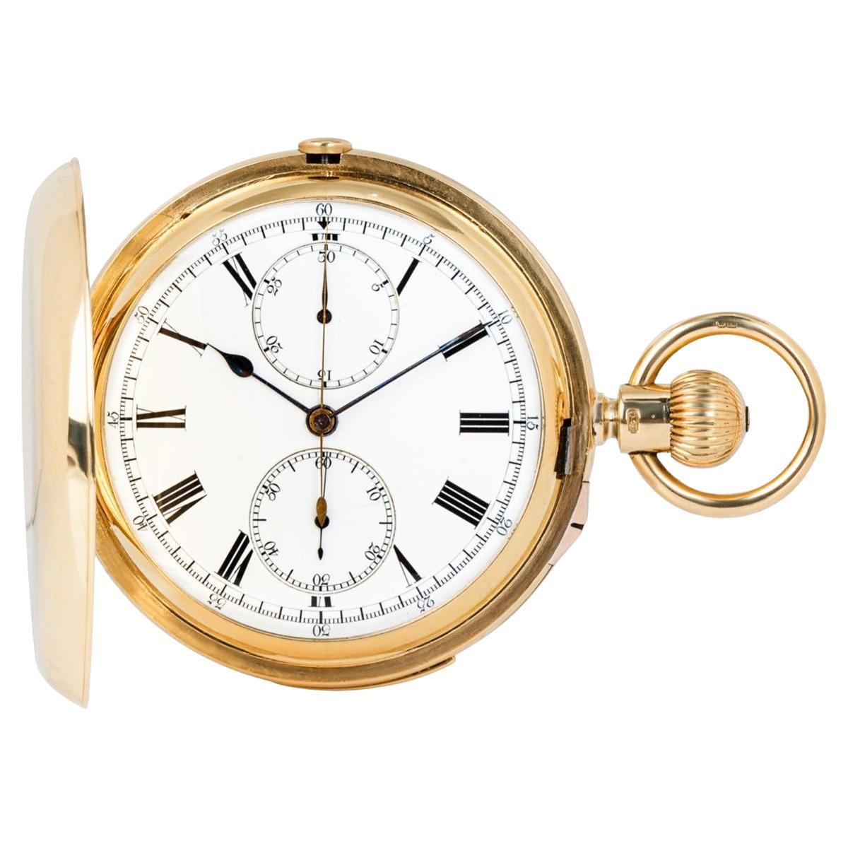English Minute Repeater Chronograph 18ct Yellow Gold Keyless Lever Pocket Watch