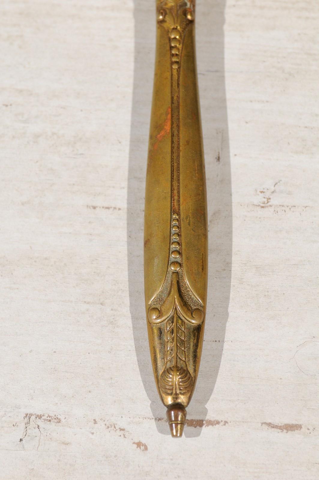 20th Century English Mirrored Hair Brush with Brass Finish, Filigree Décor and Medallion For Sale