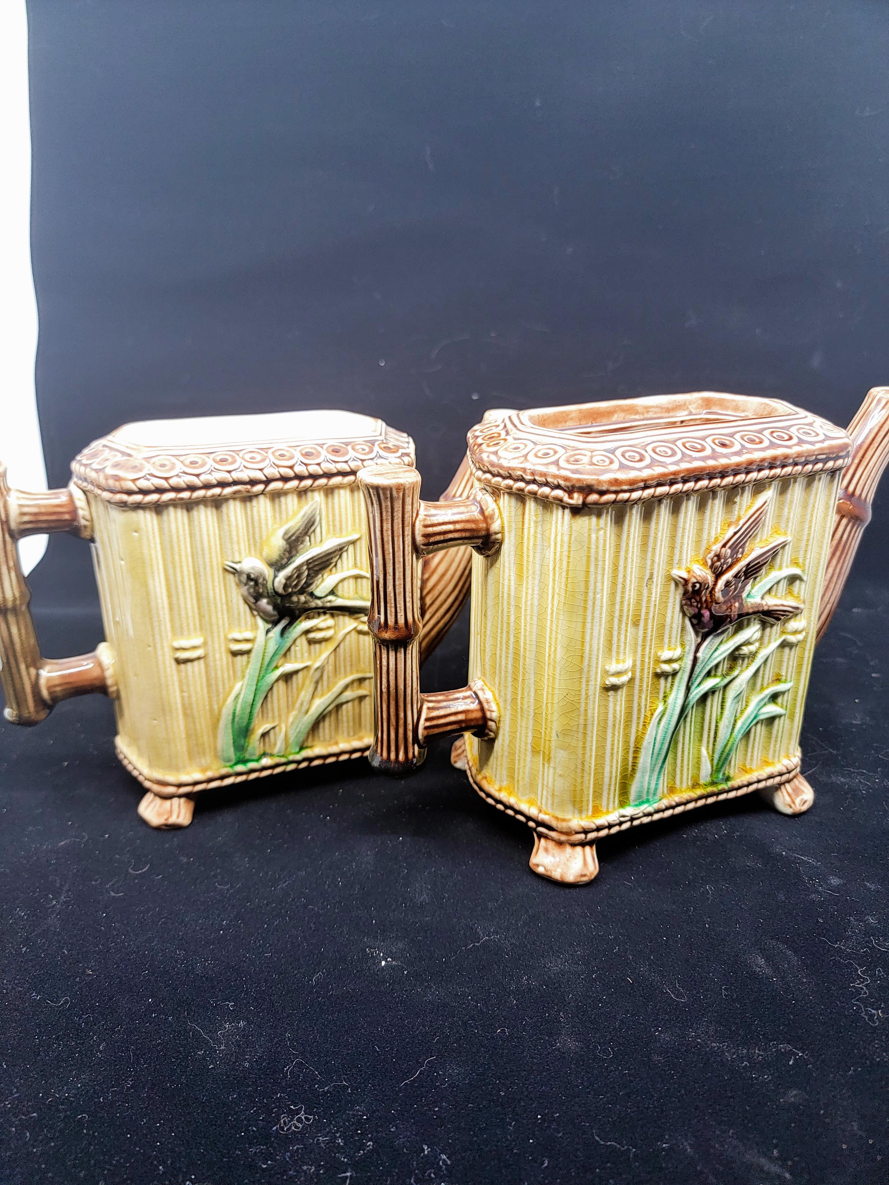 Glazed English Mjolica Tea and Water Pots For Sale