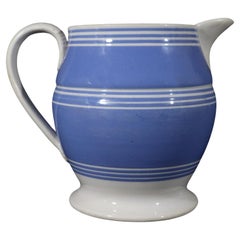 Antique English Mocha Pottery Blue Slip Jug