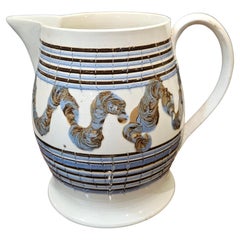 English Mocha Pottery Creamware Earthworm Jug