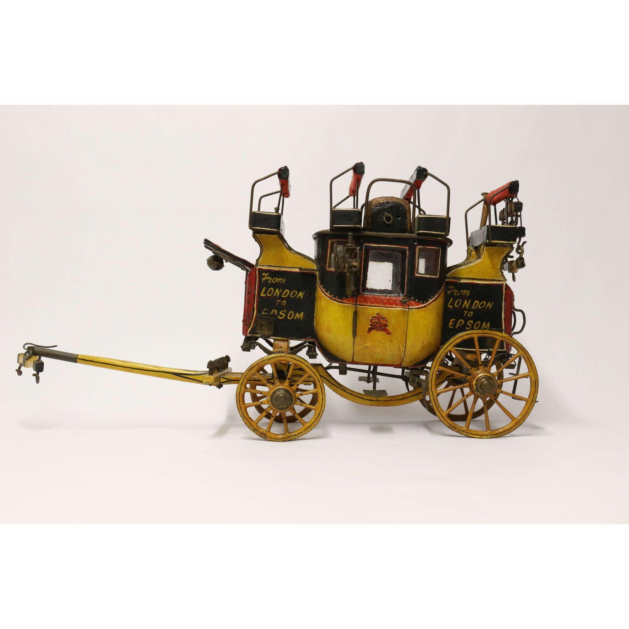 Hand-Painted  English Model of an 18th Century London to Epsom Stagecoach, Edwardian Period