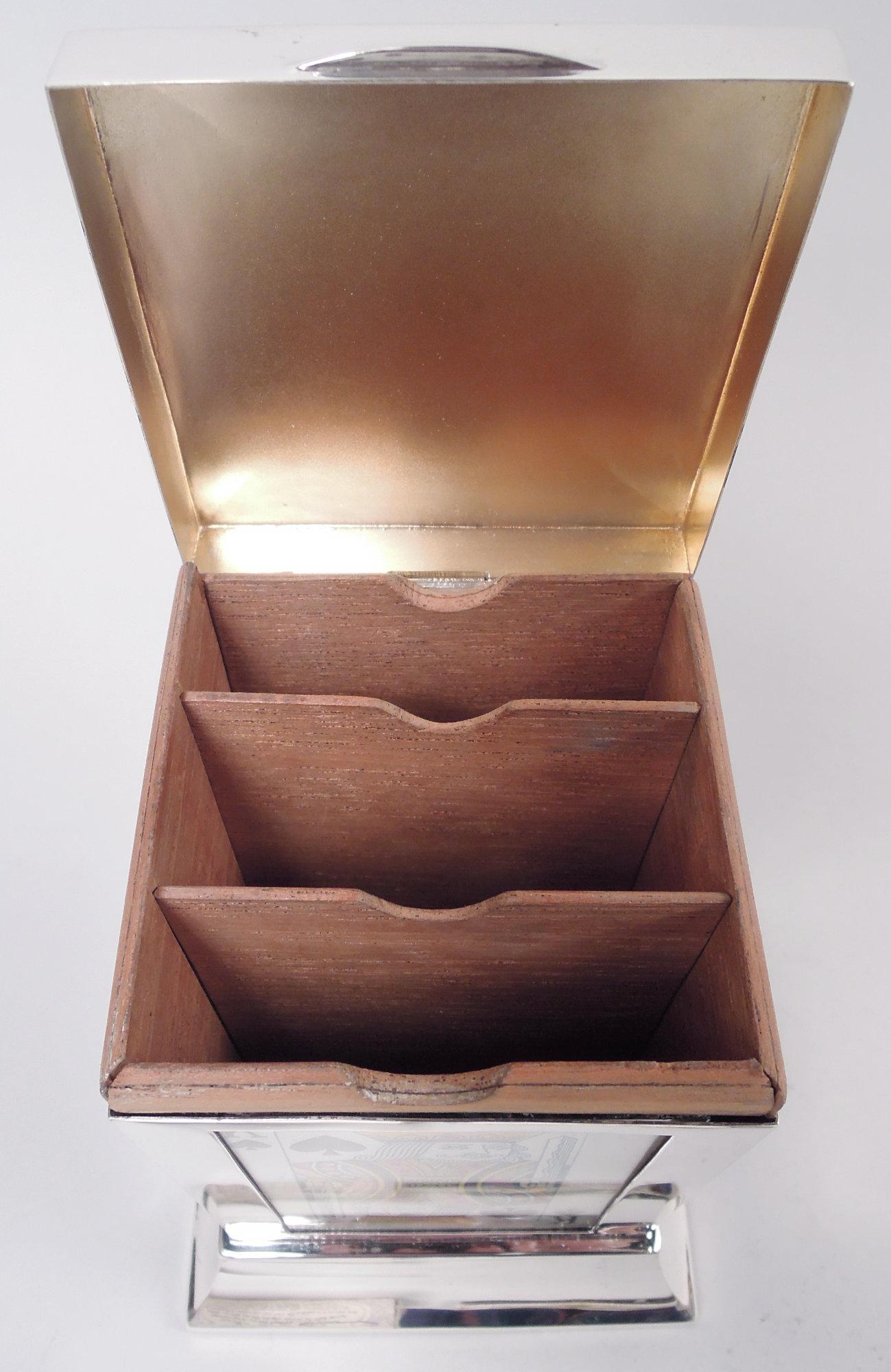 English Modern Classical Sterling Silver Playing Cards Box 1926 For Sale 5