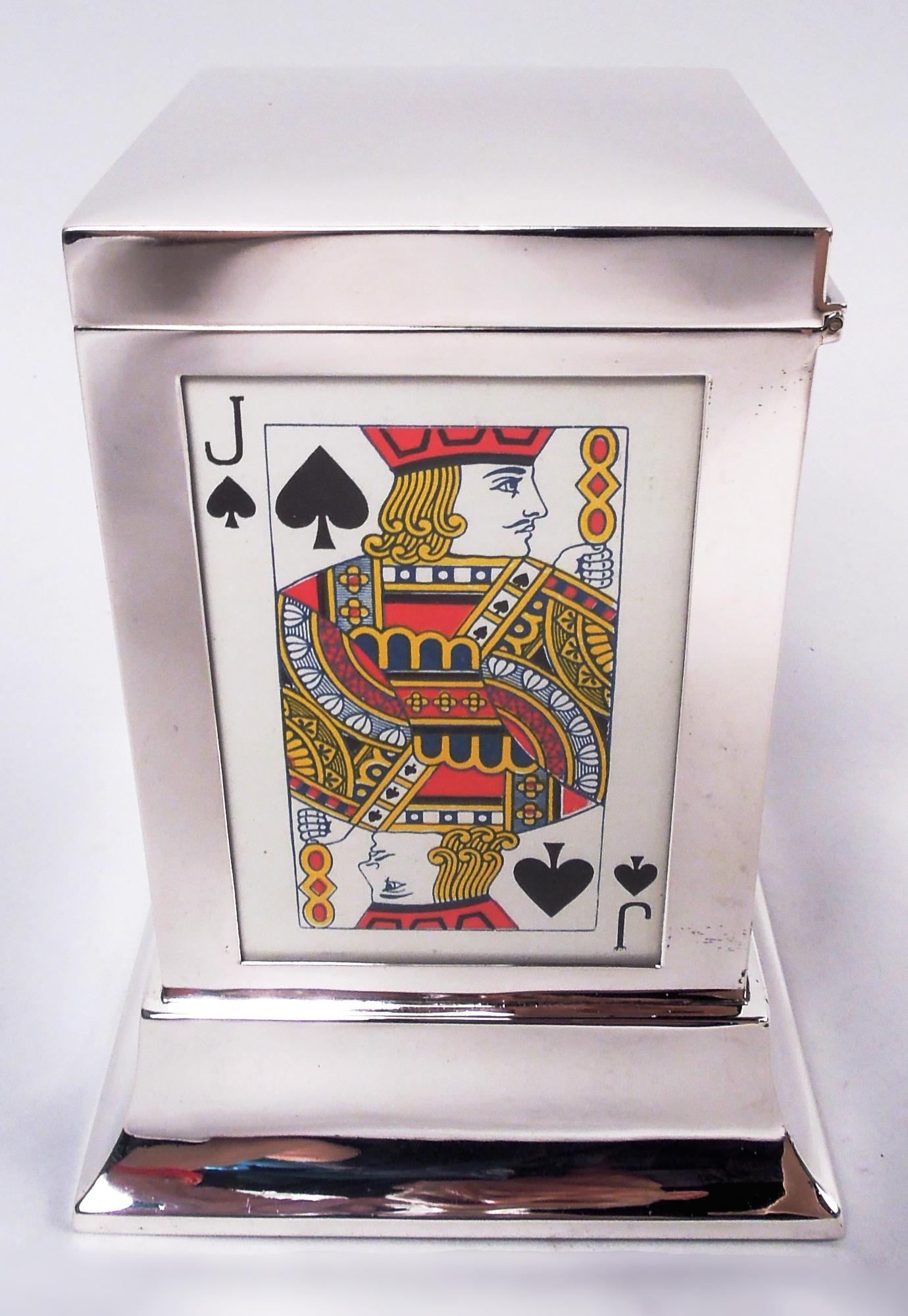 Edwardian English Modern Classical Sterling Silver Playing Cards Box 1926 For Sale