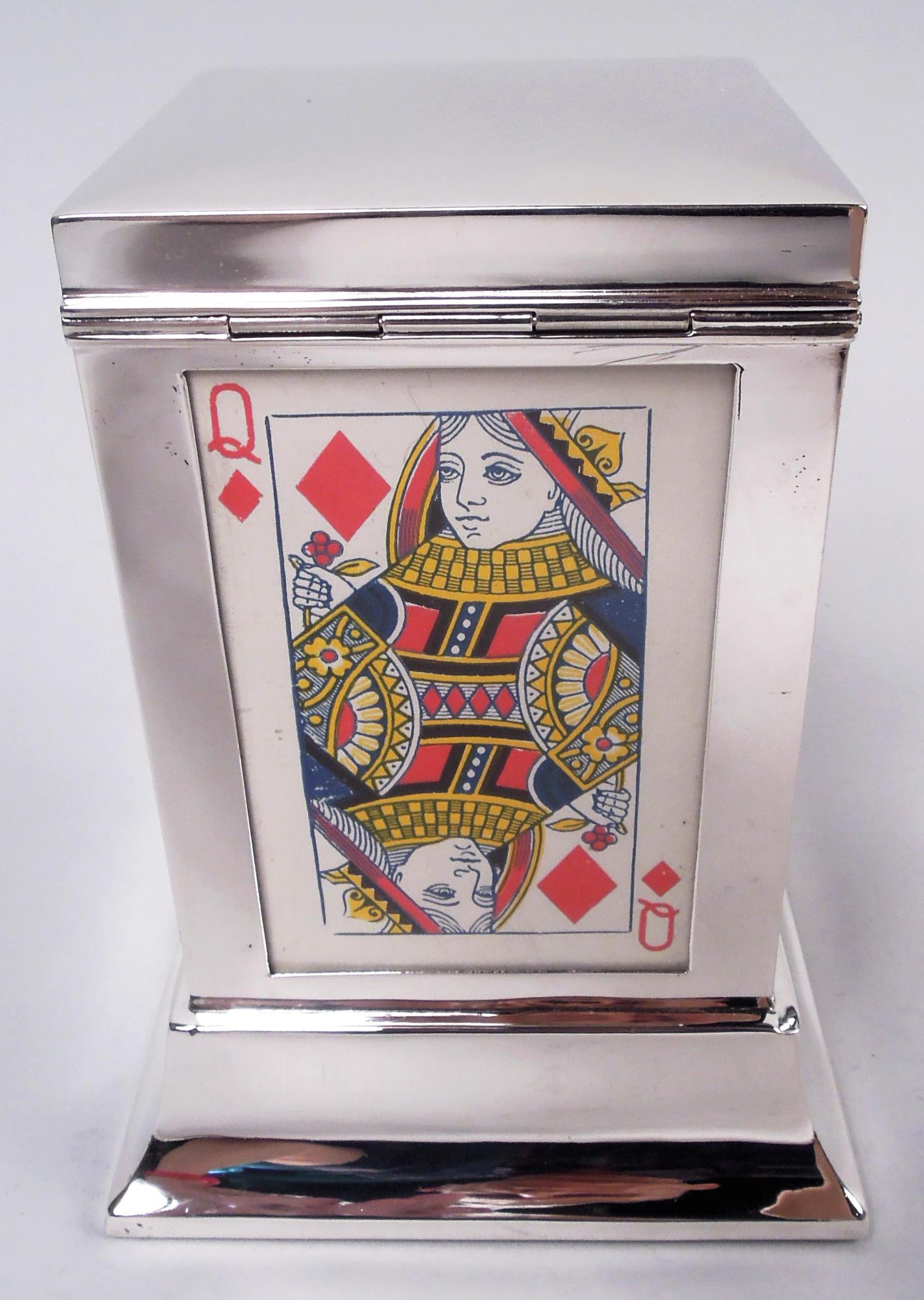 Early 20th Century English Modern Classical Sterling Silver Playing Cards Box 1926 For Sale